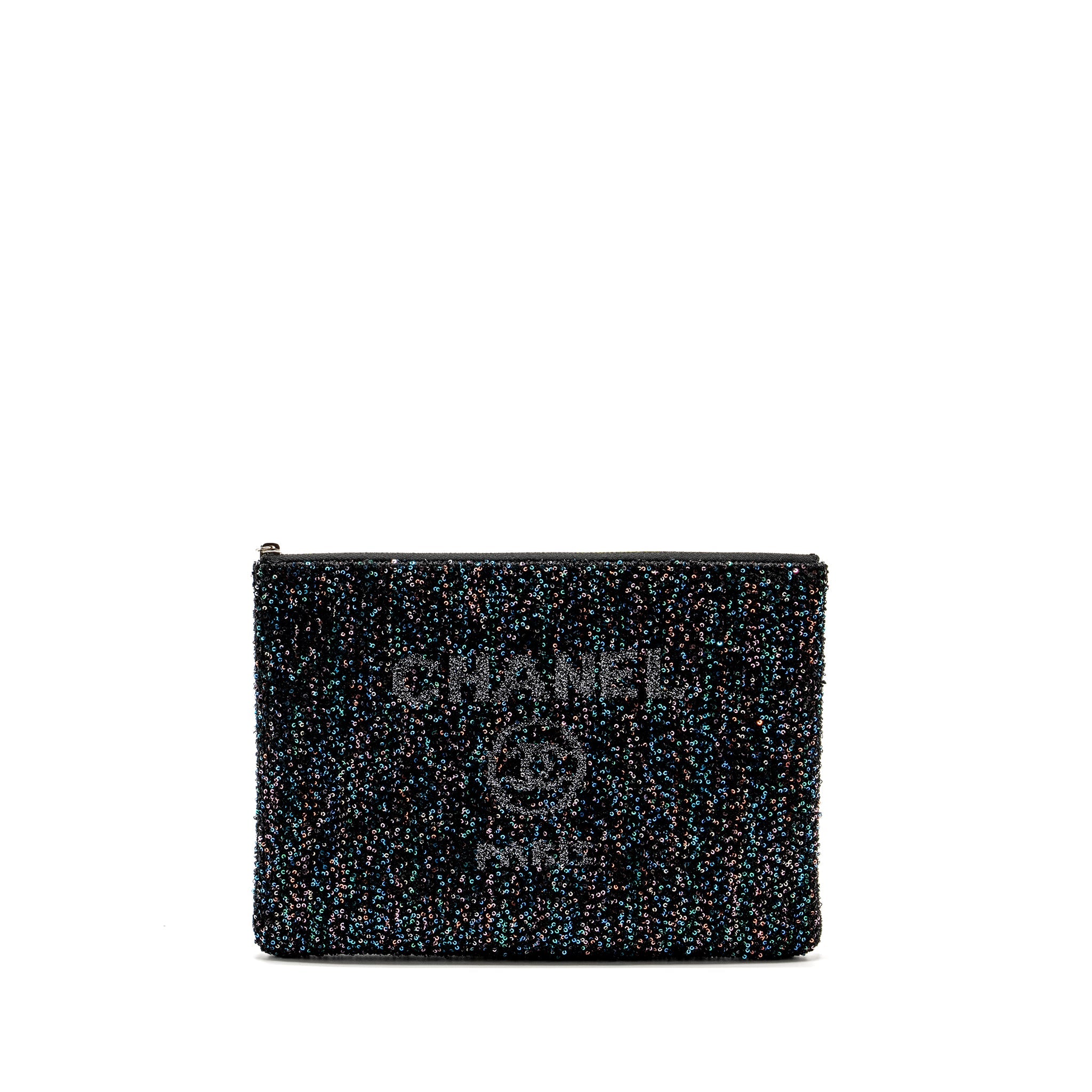 CHANEL 20A DEAUVILLE POUCH SEQUINS/CALFSKIN BLACK/MULTICOLOUR SHW