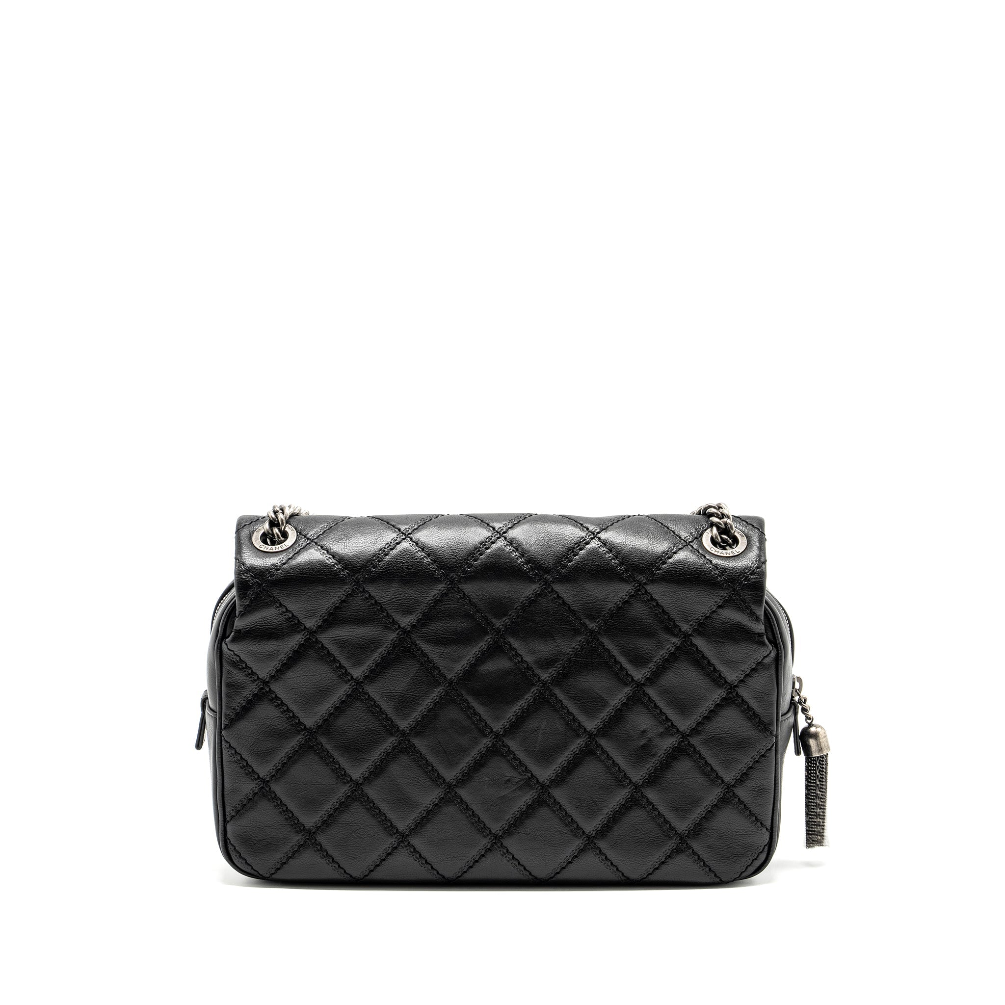 CHANEL PARIS-EDINBURGH COCO SPORRAN FLAP BAG CALFSKIN BLACK RUTHENIUM HARDWARE