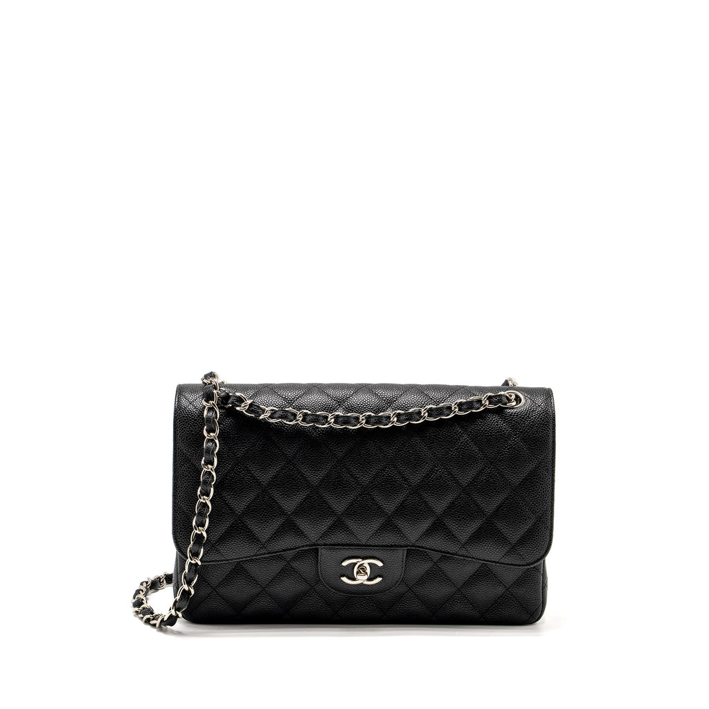 CHANEL JUMBO CLASSIC DOUBLE FLAP BAG CAVIAR BLACK SHW