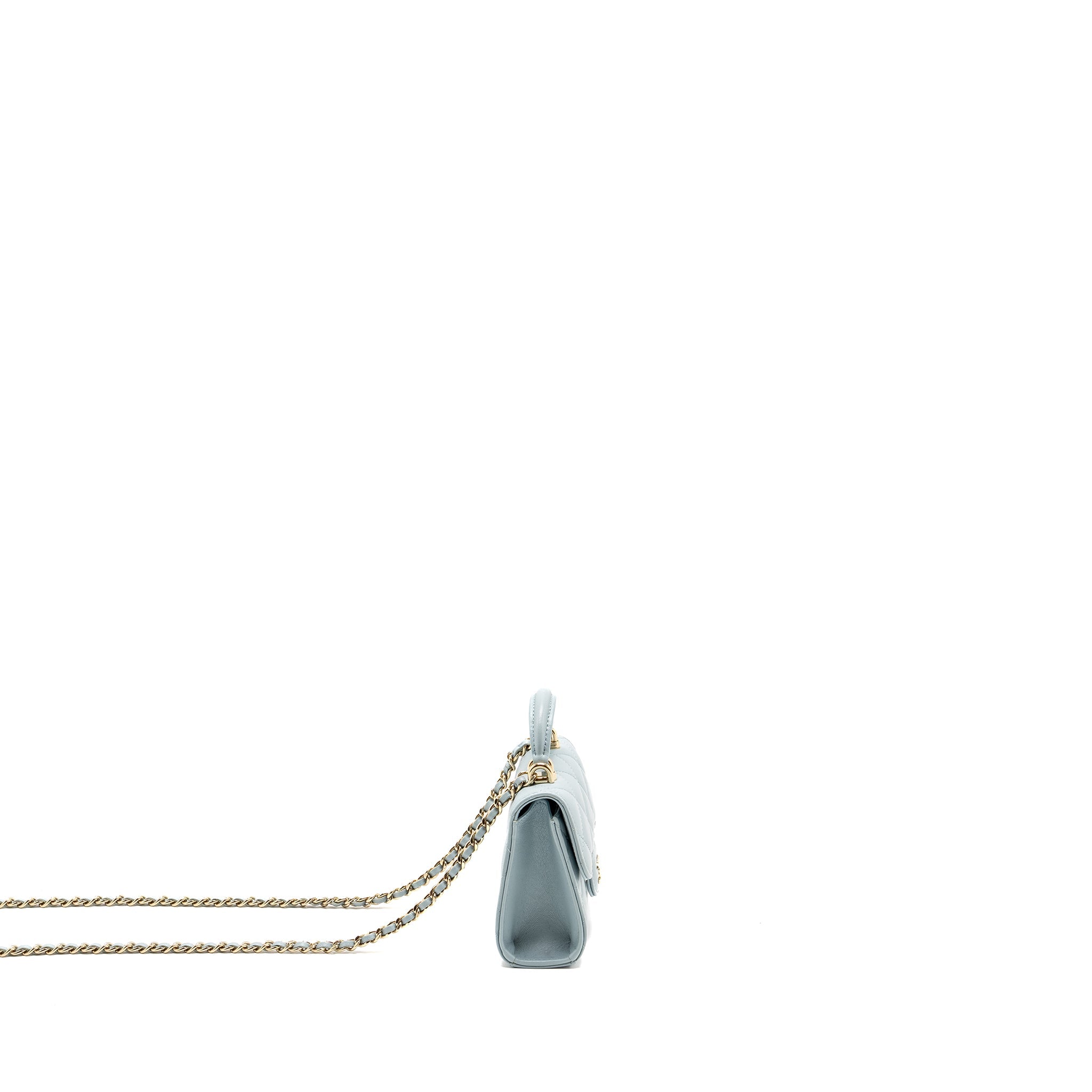 CHANEL TOP HANDLE MINI FLAP BAG LAMBSKIN LIGHT BLUE LGHW