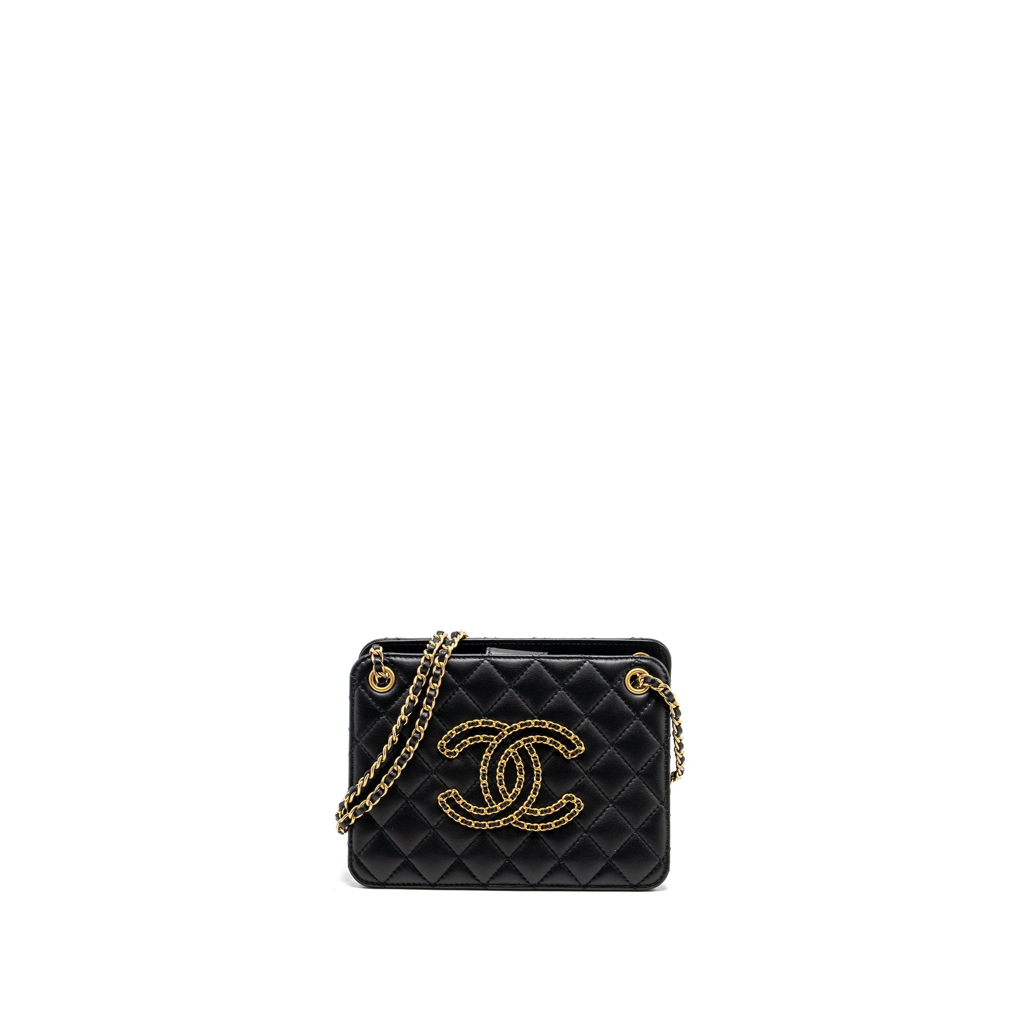 CHANEL GIANT CC LOGO MINI TOTE BAG LAMBSKIN BLACK GHW
