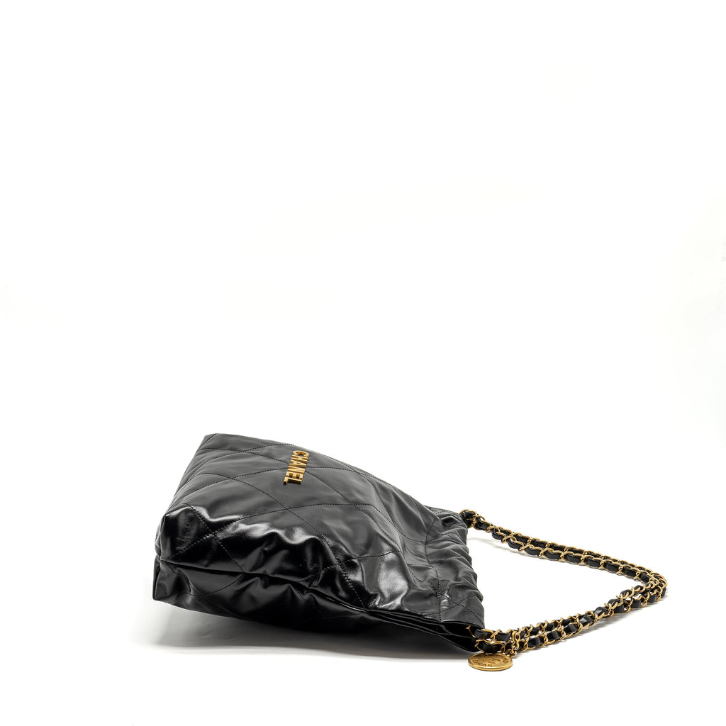 CHANEL SMALL 22 BAG SHINY CALFSKIN BLACK GHW (MICROCHIP)