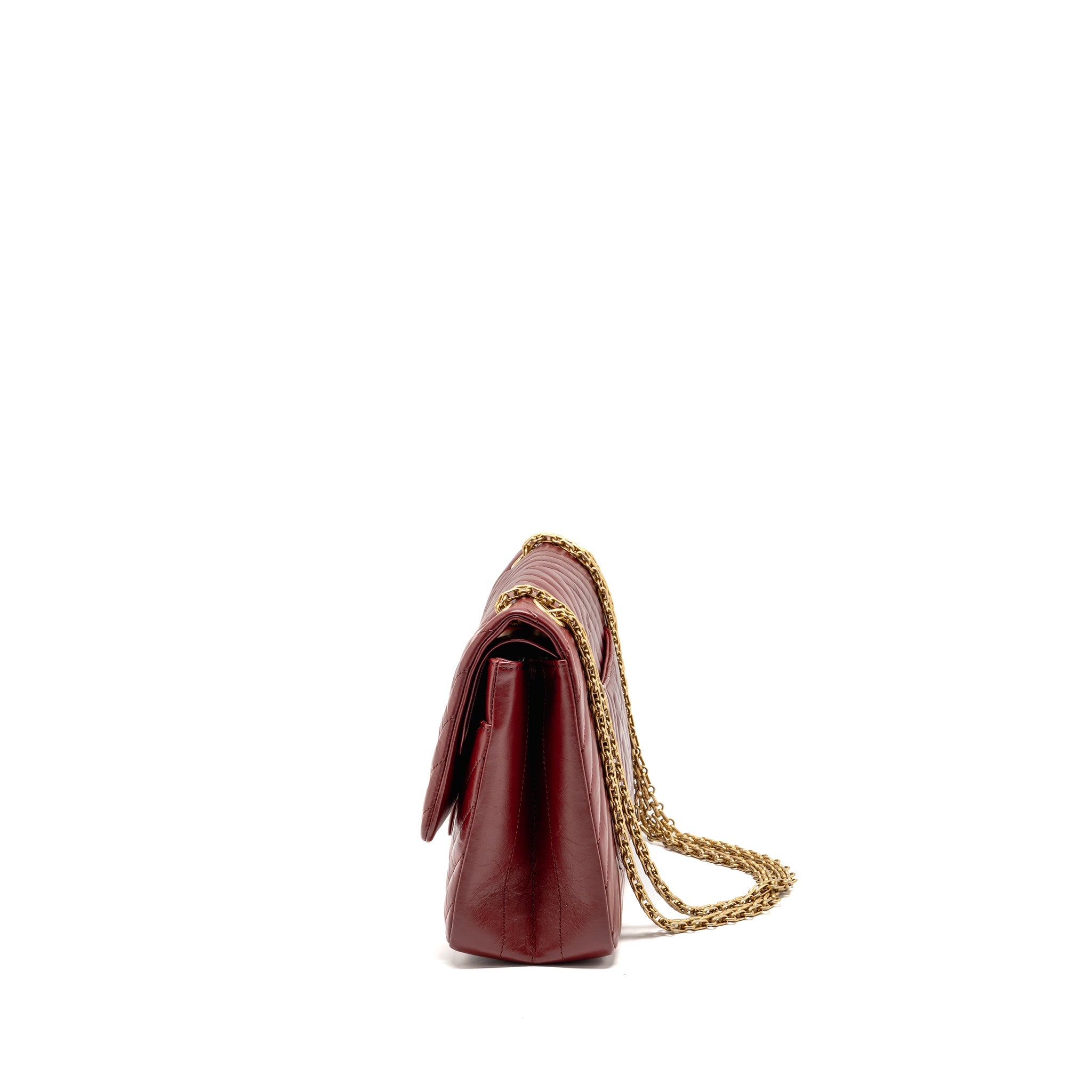 CHANEL 2.55 226 REISSUE DOUBLE FLAP BAG CHEVRON AGED CALFSKIN RED GHW
