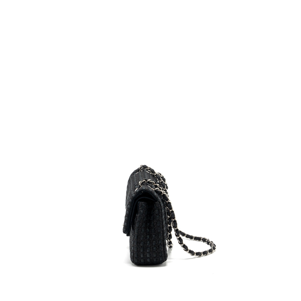CHANEL MEDIUM CLASSIC DOUBLE FLAP BAG TWEED BLACK SHW