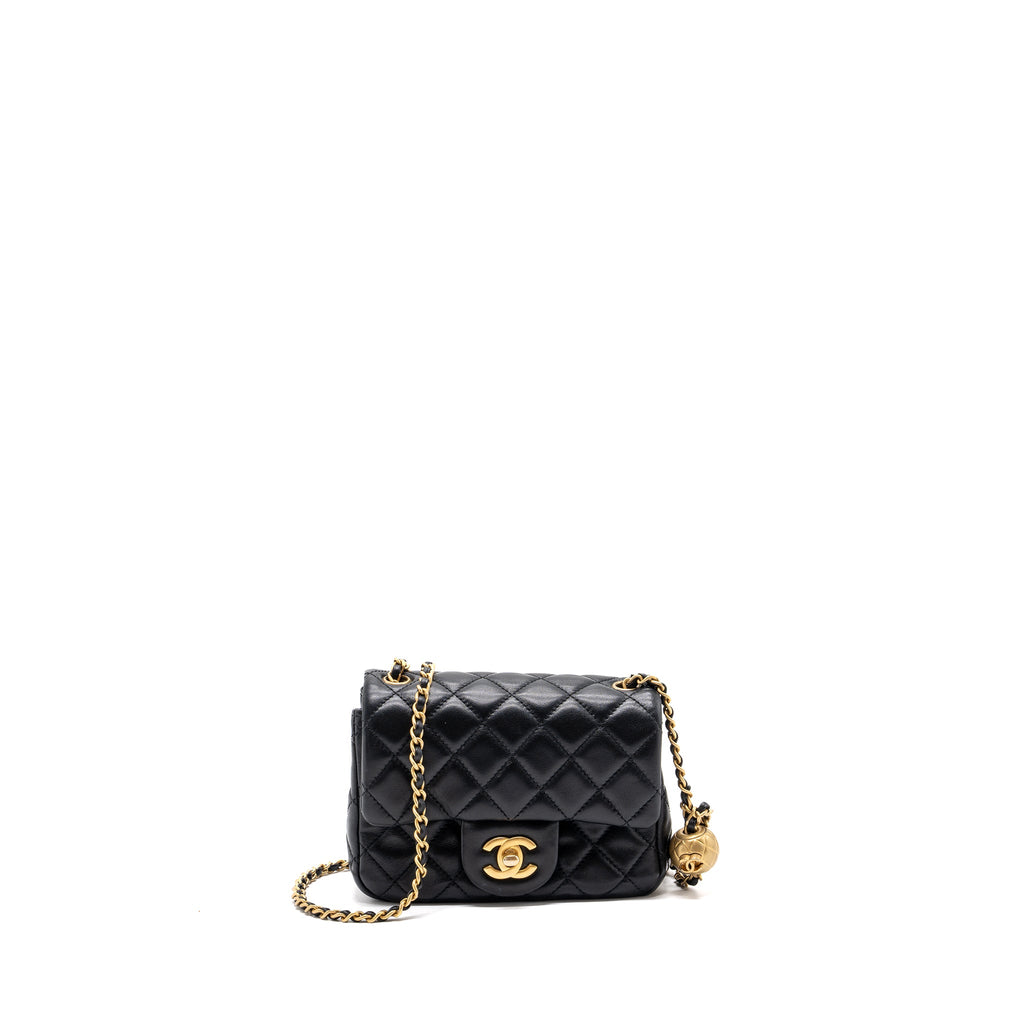CHANEL PEARL CRUSH MINI SQUARE FLAP BAG LAMBSKIN BLACK GHW (MICROCHIP)
