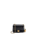 CHANEL PEARL CRUSH MINI SQUARE FLAP BAG LAMBSKIN BLACK GHW (MICROCHIP)