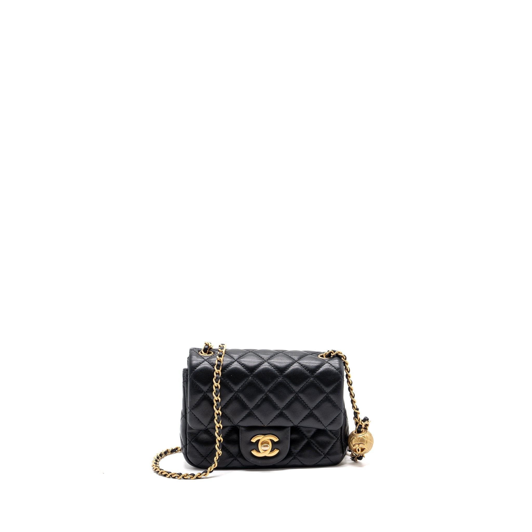 CHANEL PEARL CRUSH MINI SQUARE FLAP BAG LAMBSKIN BLACK GHW (MICROCHIP)