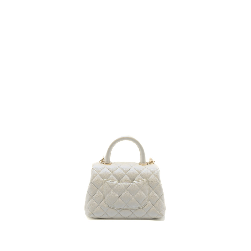 CHANEL MINI COCO HANDLE CAVIAR IRIDESCENT WHITE LGHW