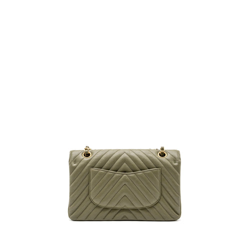 CHANEL MEDIUM CLASSIC DOUBLE FLAP BAG CHEVRON CALFSKIN GREEN GHW