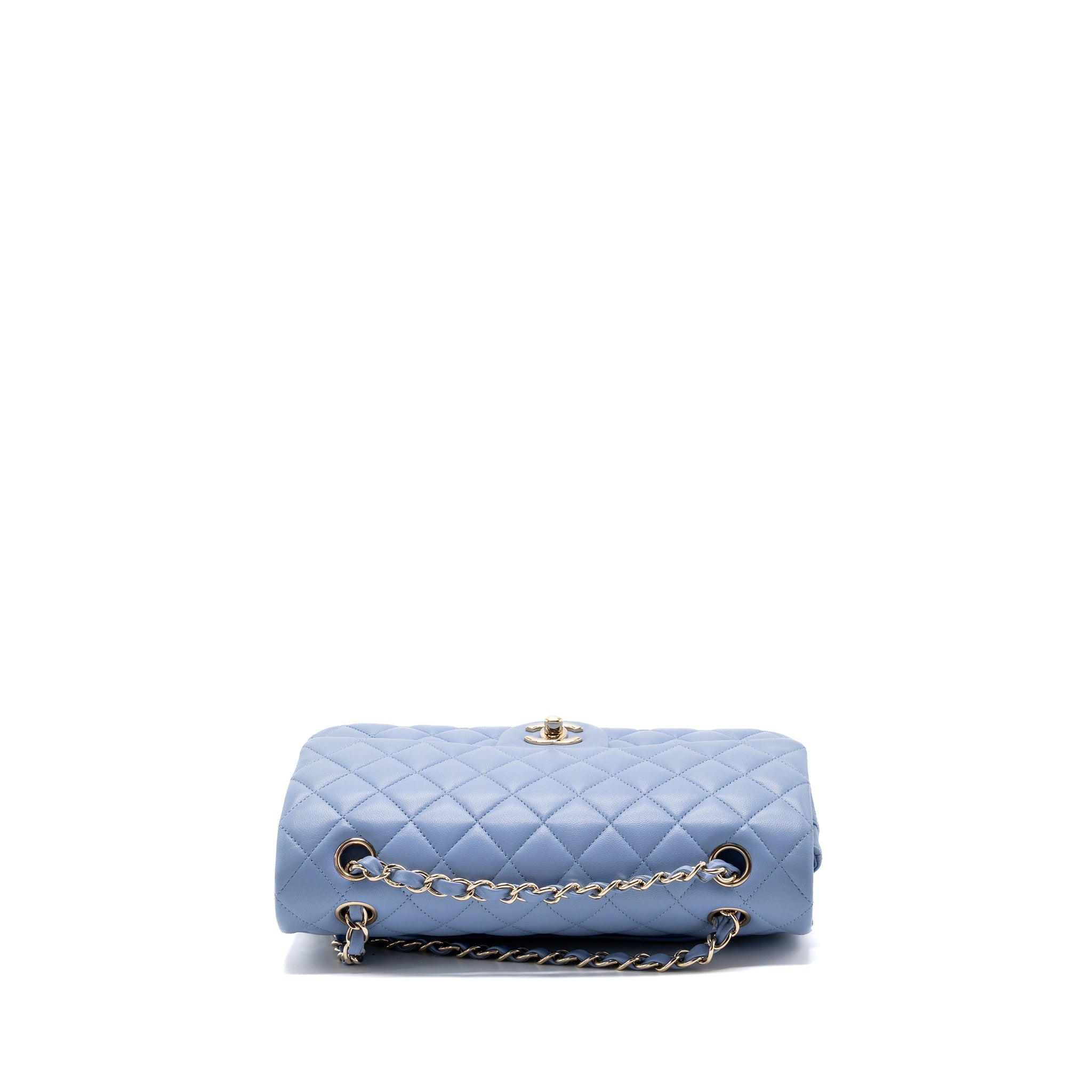 CHANEL MEDIUM CLASSIC DOUBLE FLAP BAG LAMBSKIN LIGHT BLUE LGHW