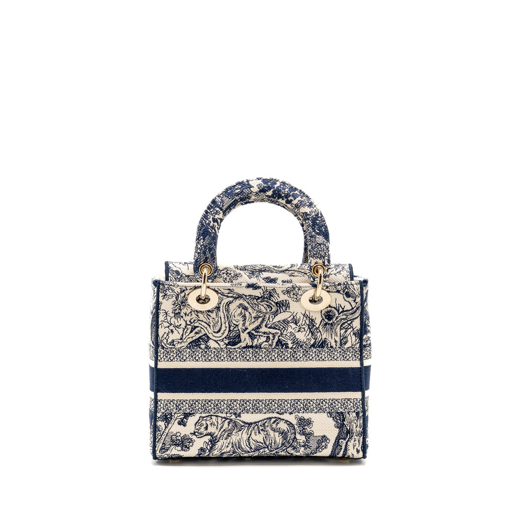 DIOR MEDIUM LADY D-LITE BAG TOILE DE JOUY EMBROIDERY BLUE LGHW