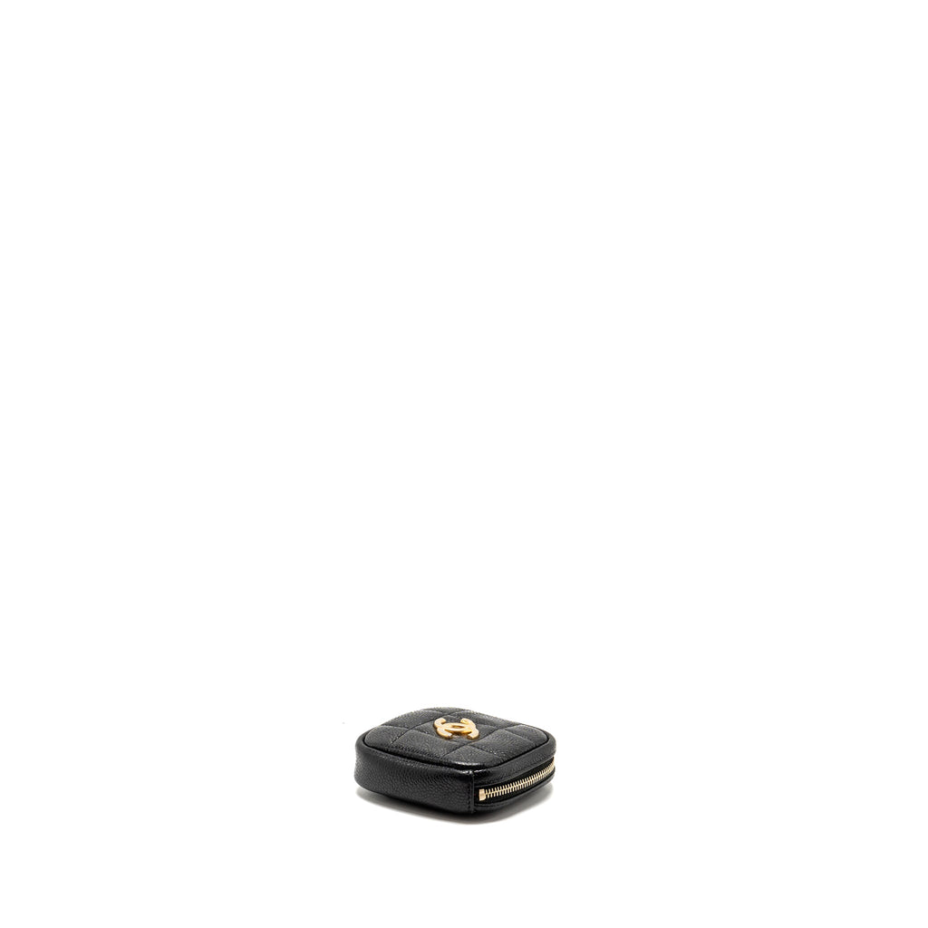 CHANEL QUILTED DIAMOND ZIPPER COIN PURSE CAVIAR BLACK GHW
