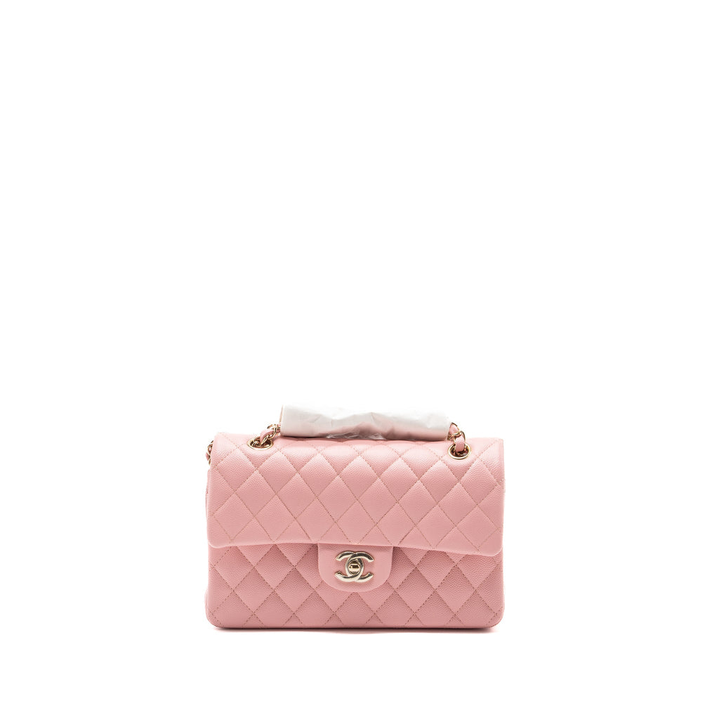 CHANEL 22C SMALL CLASSIC DOUBLE FLAP BAG CAVIAR LIGHT PINK LGHW(MICROCHIP)