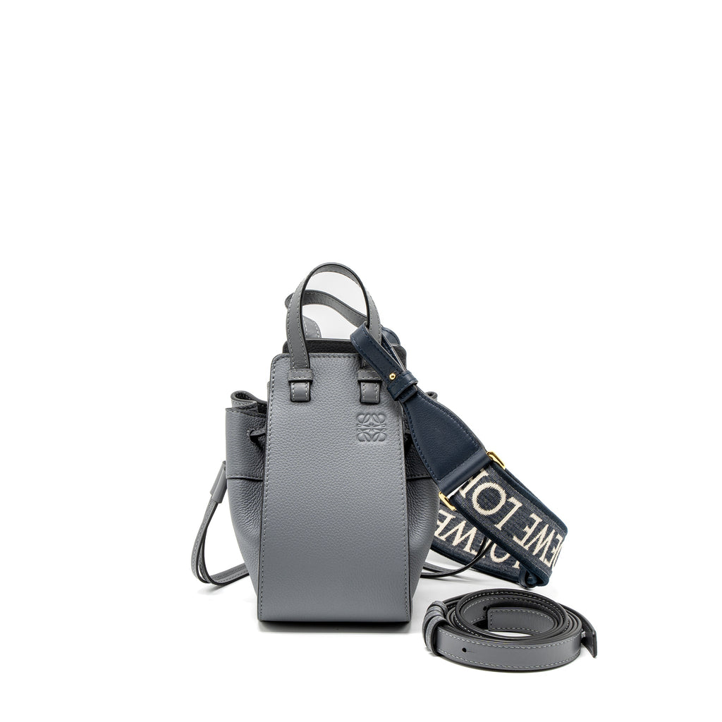 LOEWE MINI HAMMOCK DRAWSTRING IN SOFT GRAINED CALFSKIN ASPHALT GREY GHW