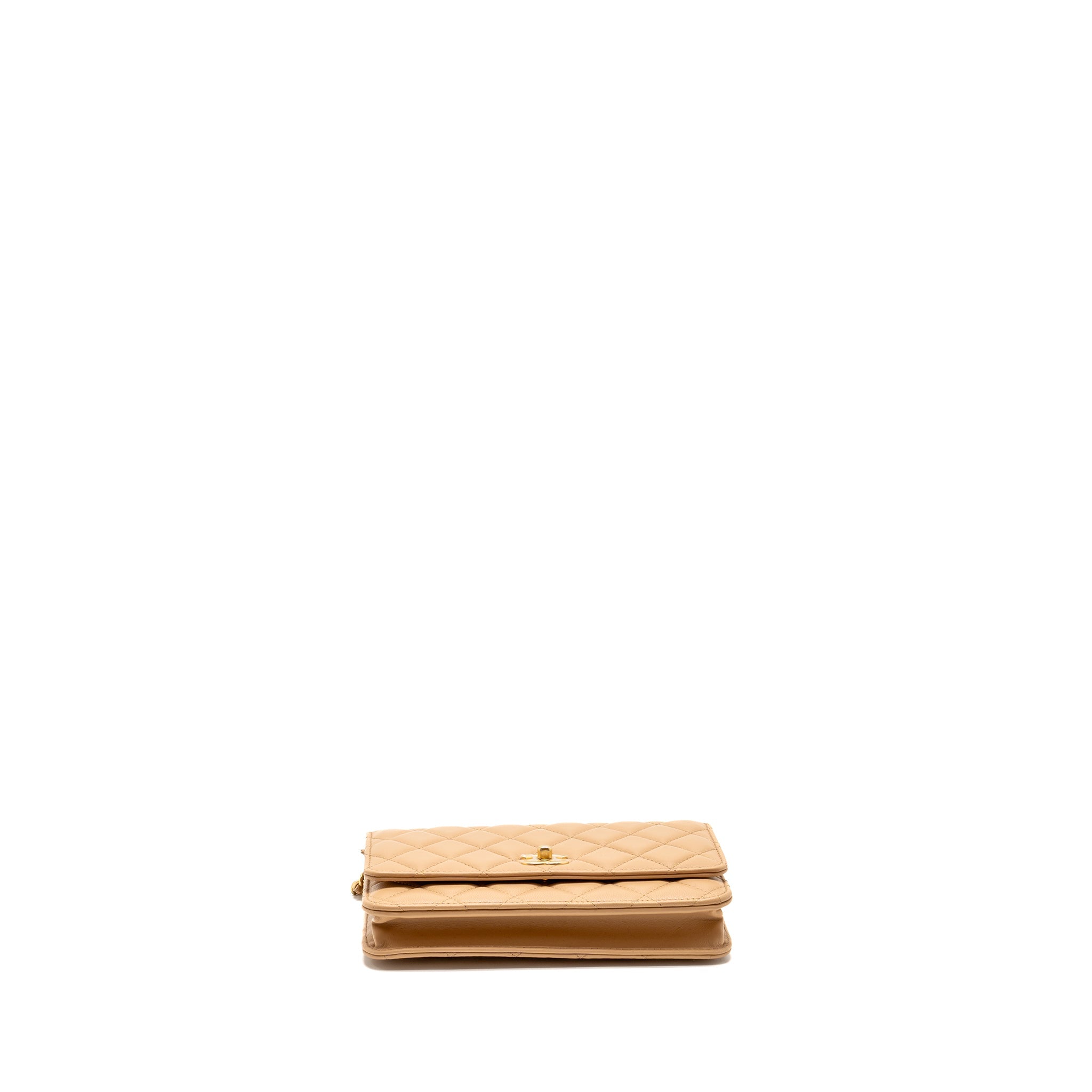 CHANEL PEARL CRUSH WALLET ON CHAIN LAMBSKIN BEIGE GHW (MICROCHIP)