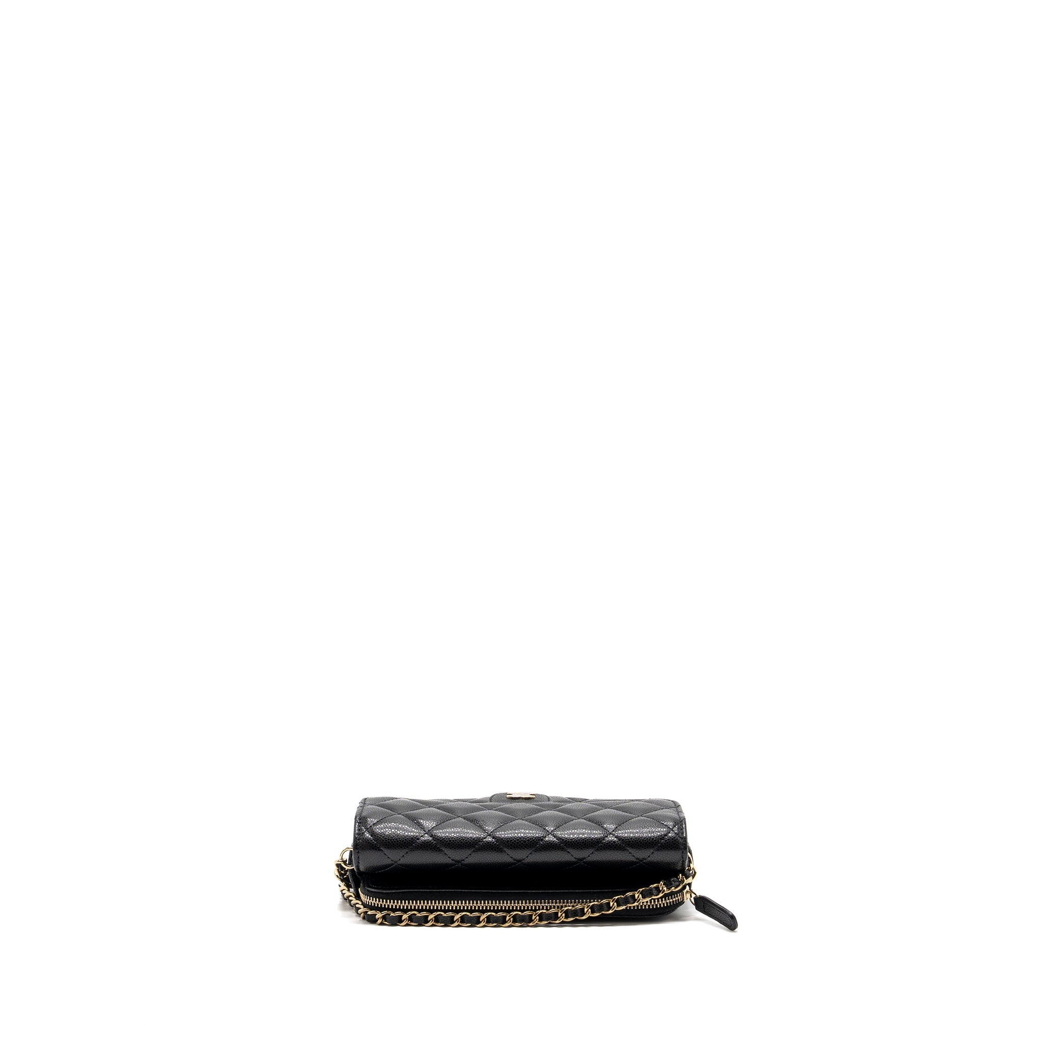 CHANEL DOUBLE POCKET WALLET ON CHAIN CAVIAR BLACK LGHW(MICROCHIP)