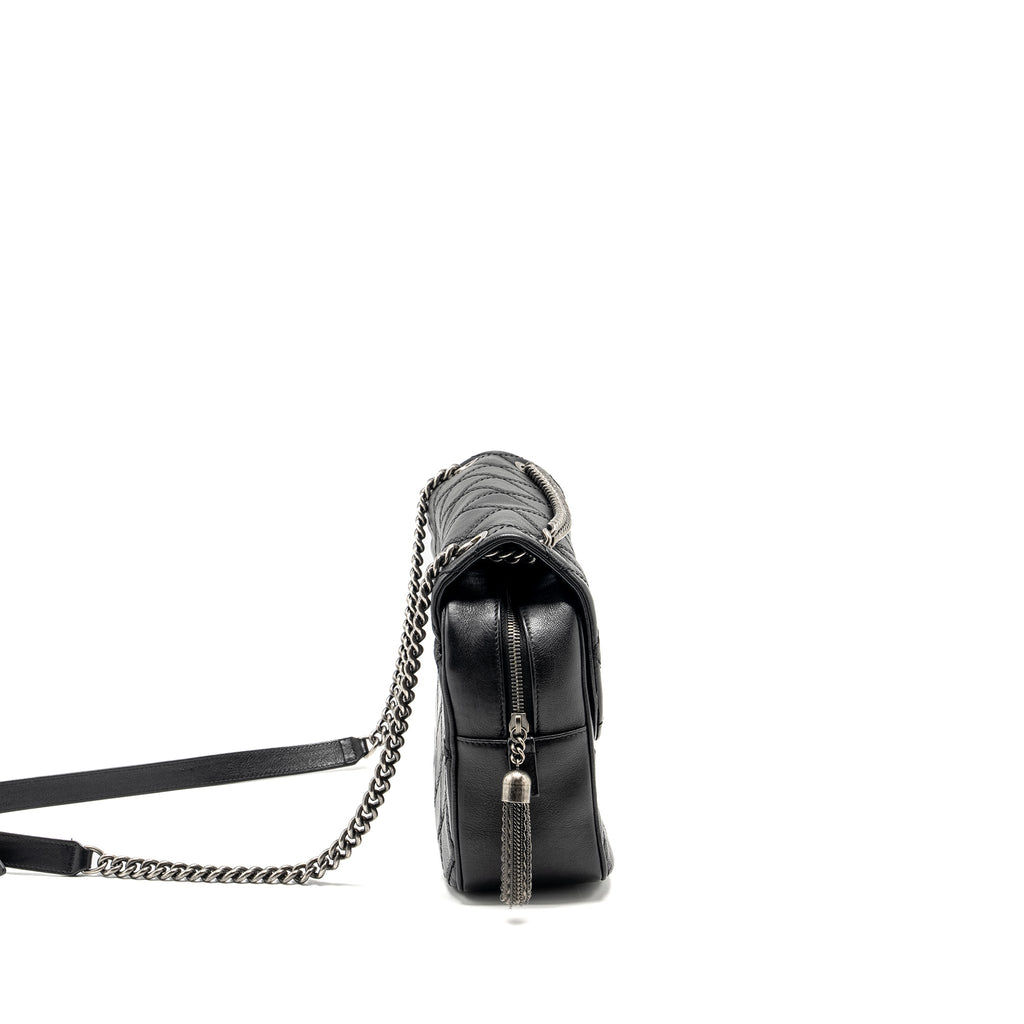 CHANEL PARIS-EDINBURGH COCO SPORRAN FLAP BAG CALFSKIN BLACK RUTHENIUM HARDWARE