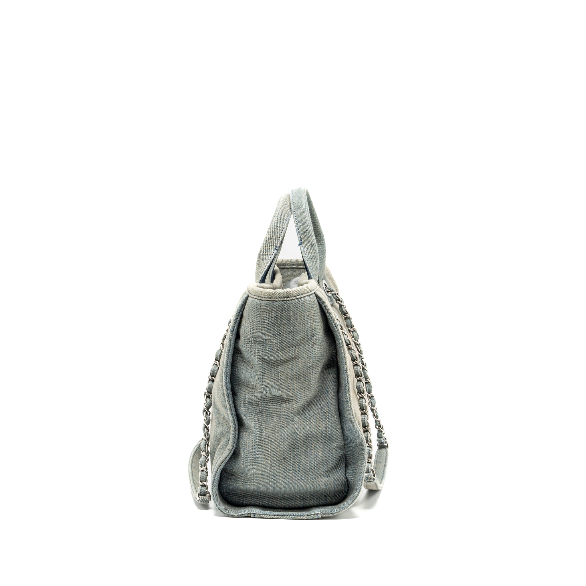 CHANEL DEAUVILLE SHOPPING TOTE BAG DENIM BLUE SHW (MICROCHIP)
