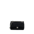 CHANEL MEDIUM CLASSIC DOUBLE FLAP BAG TWEED BLACK SHW