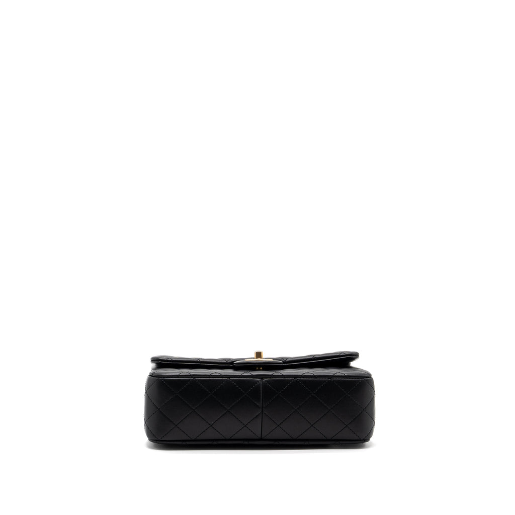 CHANEL 23S CAMELLIA CHAIN FLAP BAG LAMBSKIN BLACK GHW (MIRCOCHIP)