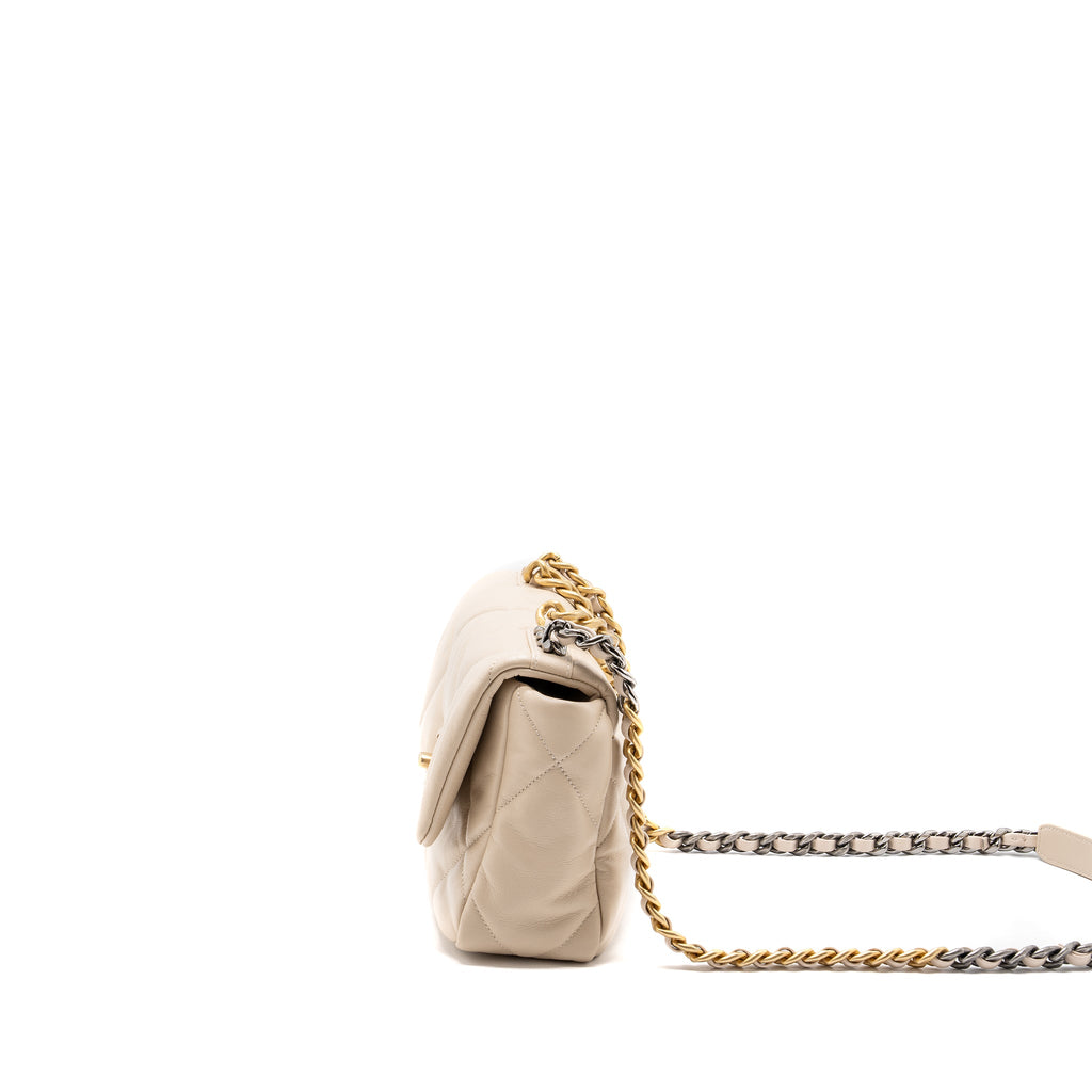 CHANEL SMALL 19 BAG GOATSKIN LIGHT BEIGE MULTICOLOUR HARDWARE