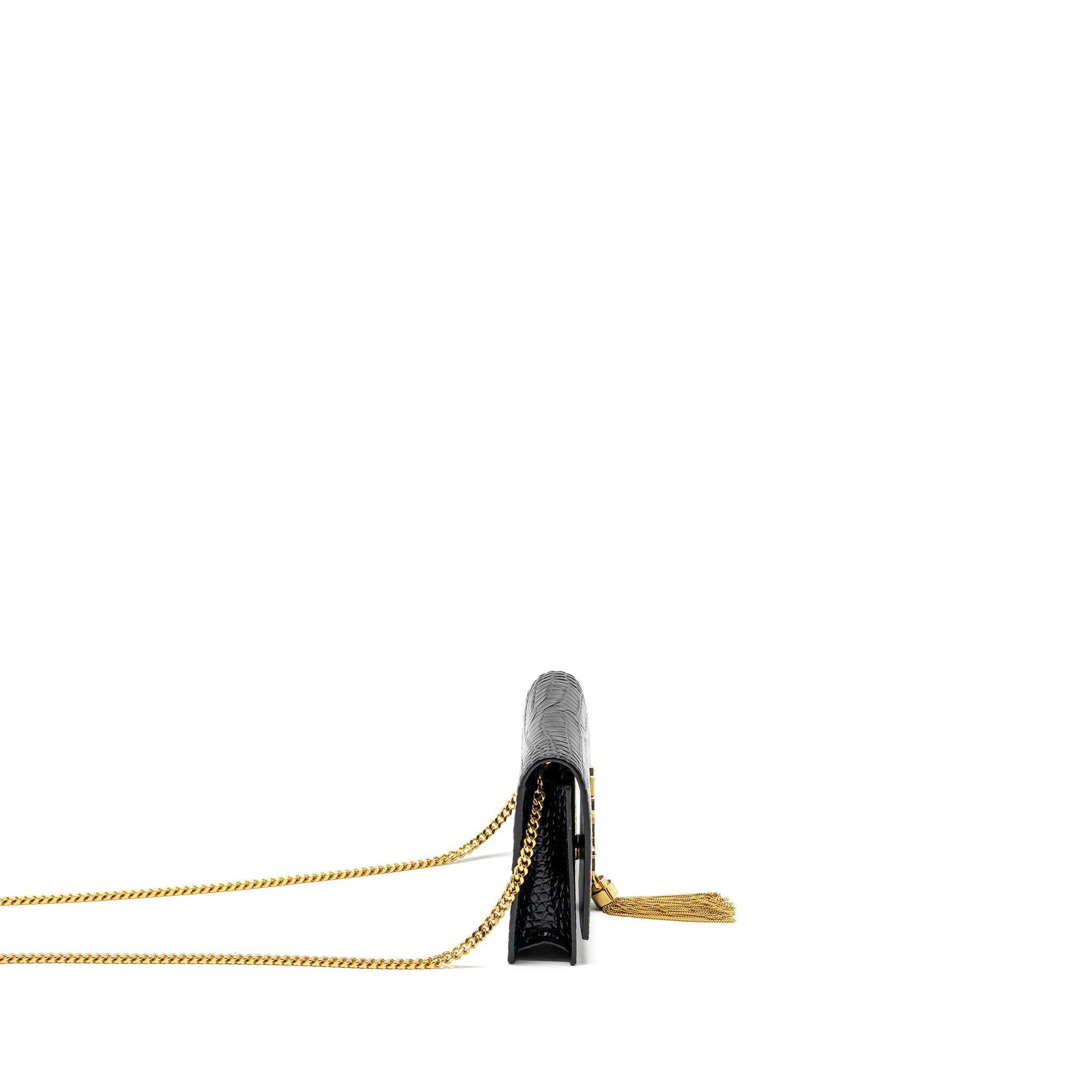 SAINT LAURENT/YSL KATE TASSEL CROC-EMBOSSED CALFSKIN BLACK GHW