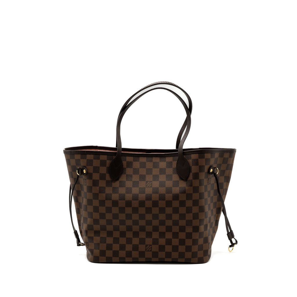 LOUIS VUITTON NEVERFULL MM MONOGRAM DAMIER EBENE CANVAS / ROSE BALLERINA GHW