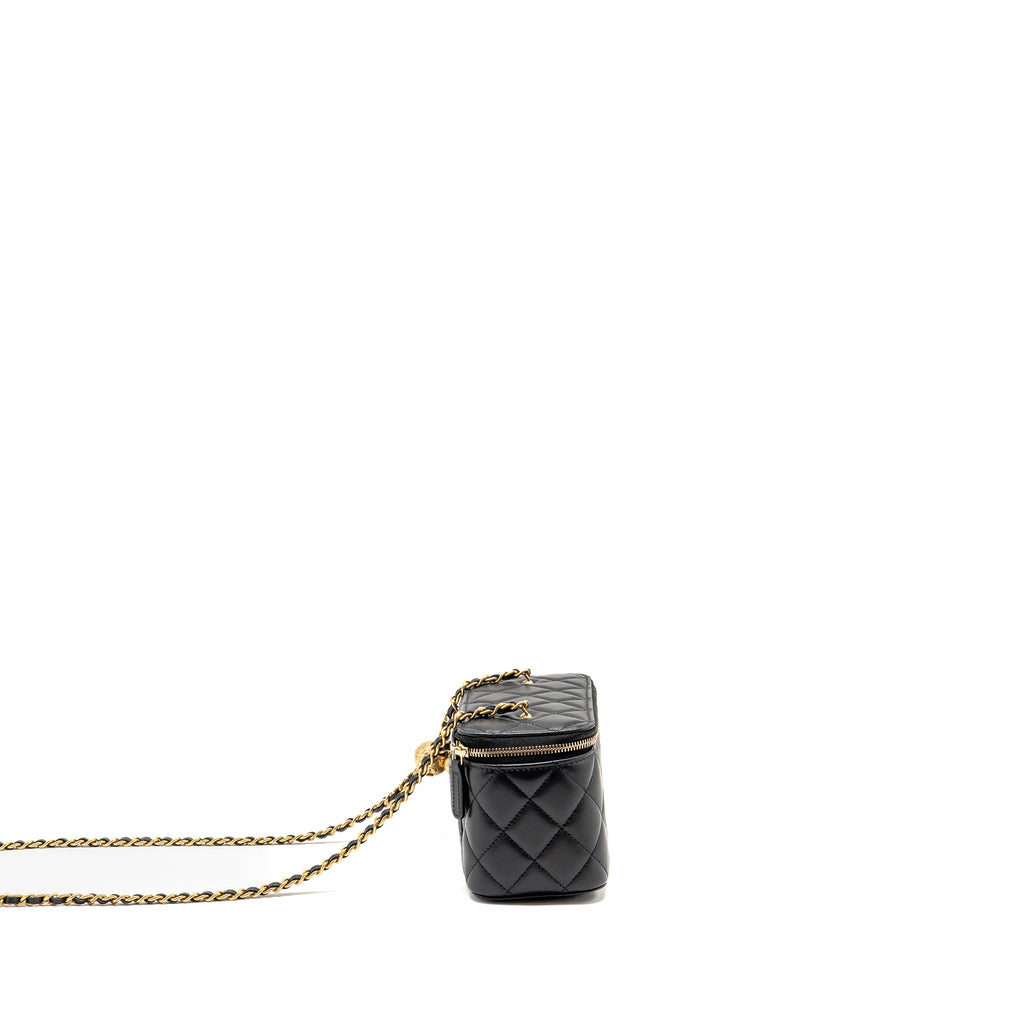 CHANEL PEARL CRUSH LONG VANITY CASE LAMBSKIN BLACK GHW (MICROCHIP)