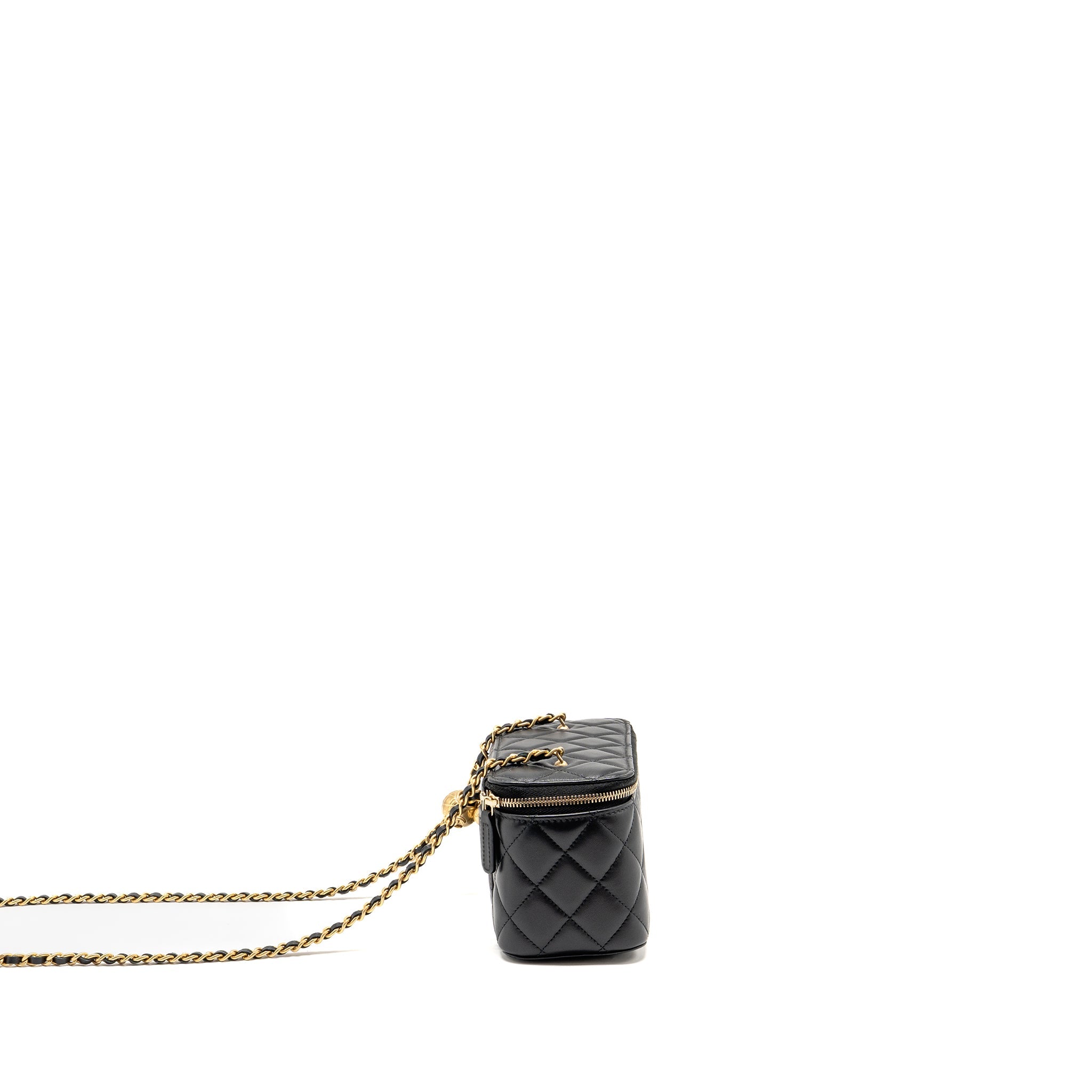CHANEL PEARL CRUSH LONG VANITY CASE LAMBSKIN BLACK GHW (MICROCHIP)
