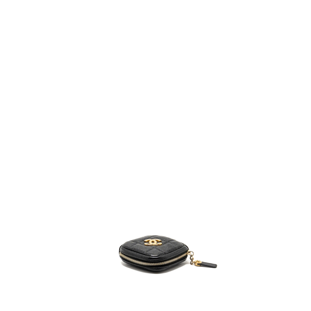 CHANEL QUILTED DIAMOND ZIPPER COIN PURSE CAVIAR BLACK GHW