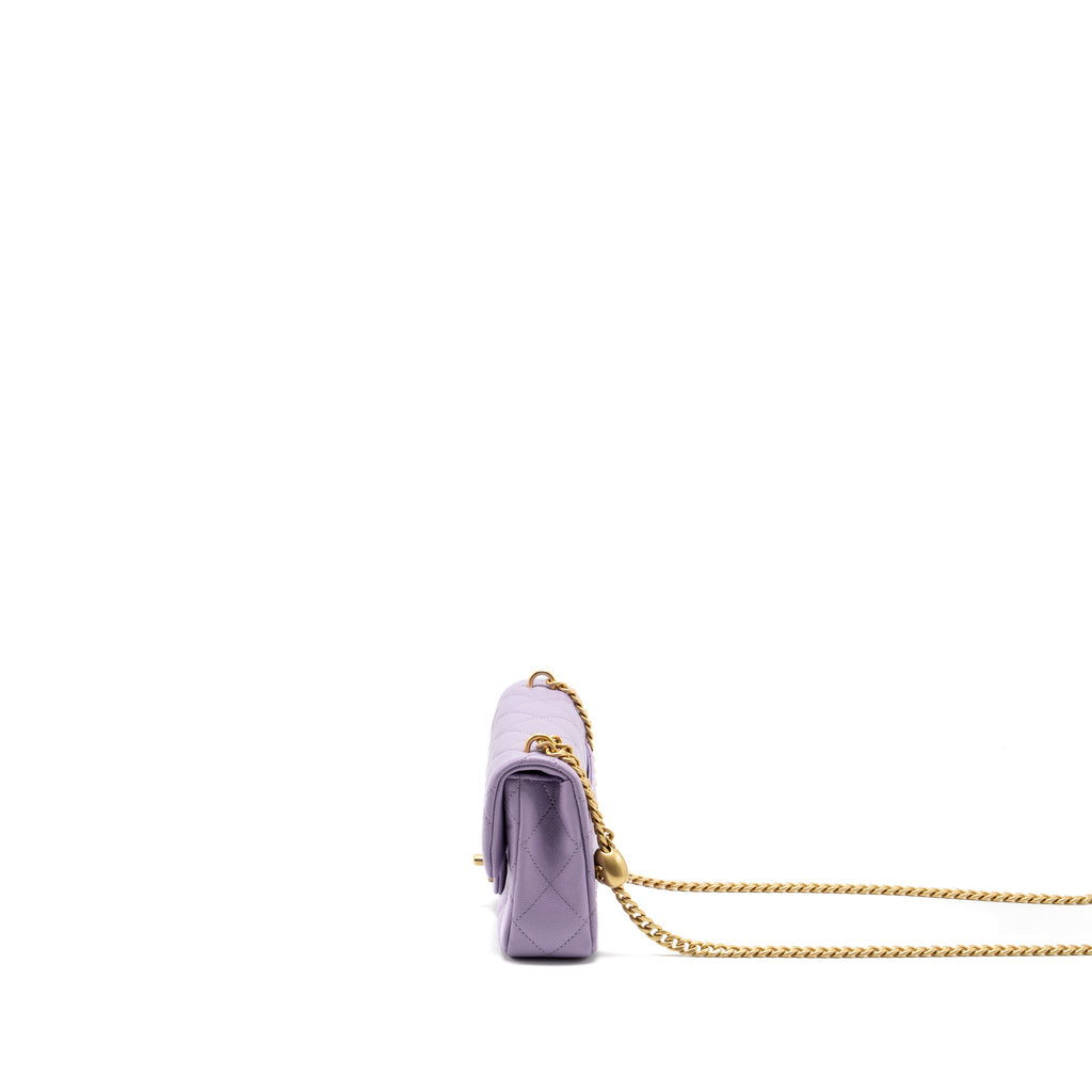 CHANEL 24P COCO LOVE MINI FLAP BAG ADJUSTABLE CHAINS CAVIAR LIGHT PURPLE GHW (MICROCHIP)