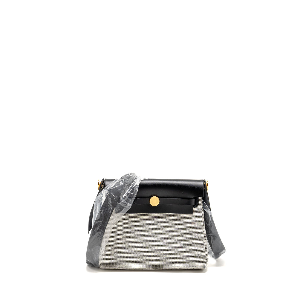 HERMES HERBAG MINI CANVAS/COWHIDE BLACK ECRU GHW