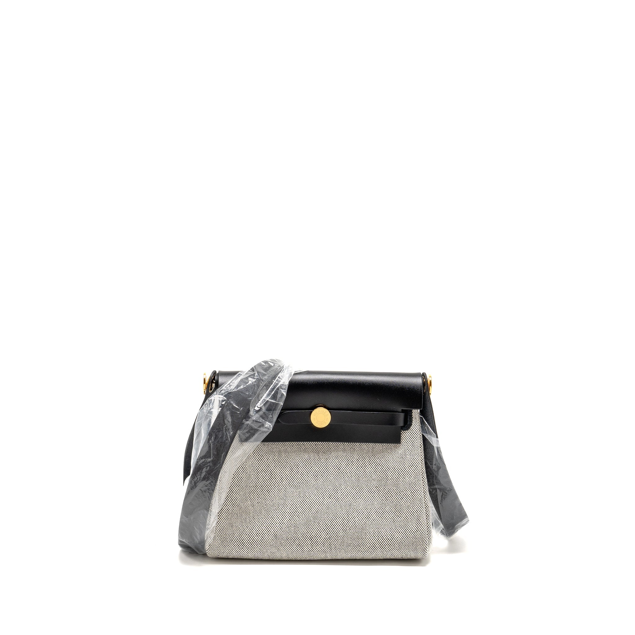HERMES HERBAG MINI CANVAS/COWHIDE BLACK/ ECRU GHW