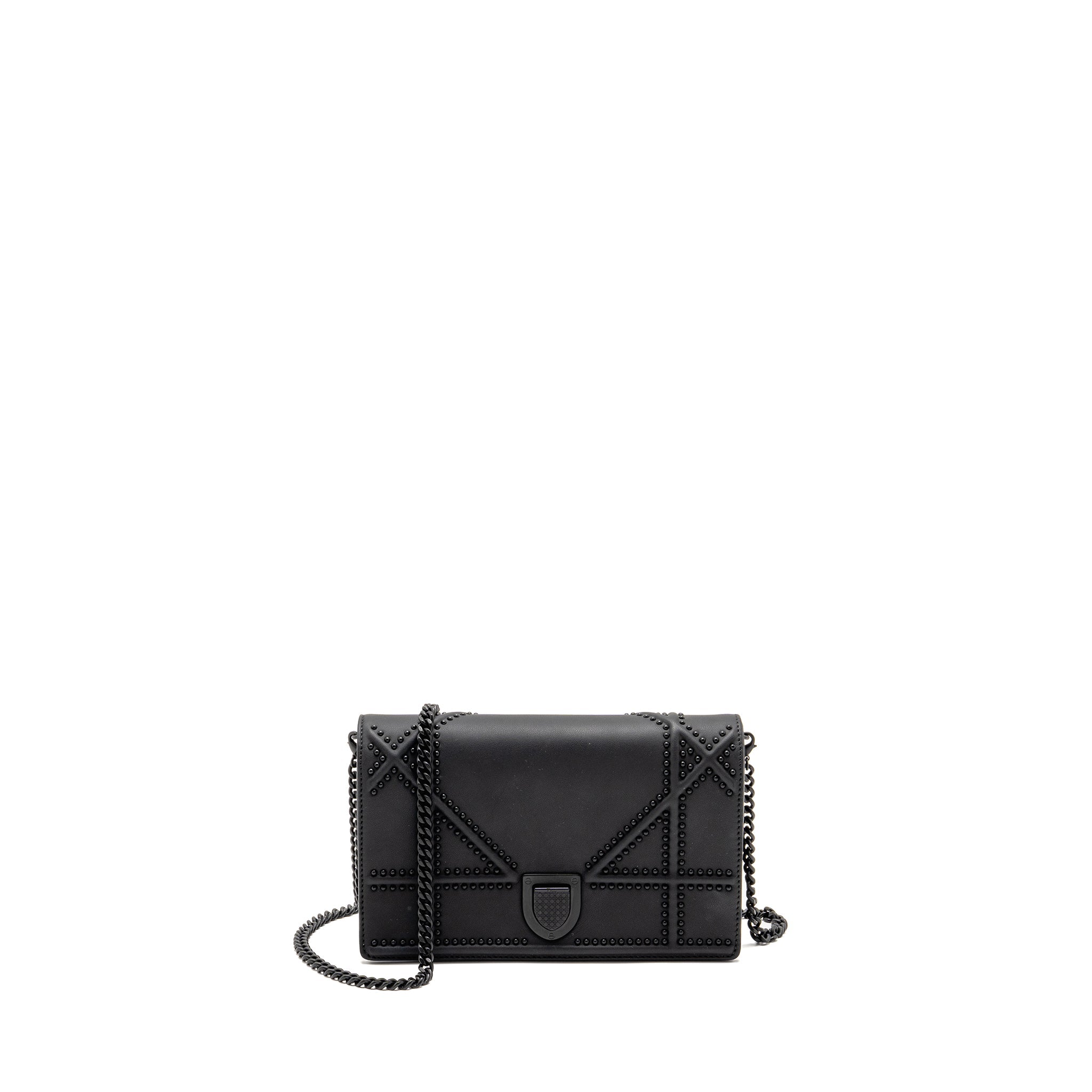 DIOR STUDDED DIORAMA WALLET ON CHAIN LEATHER SO BLACK