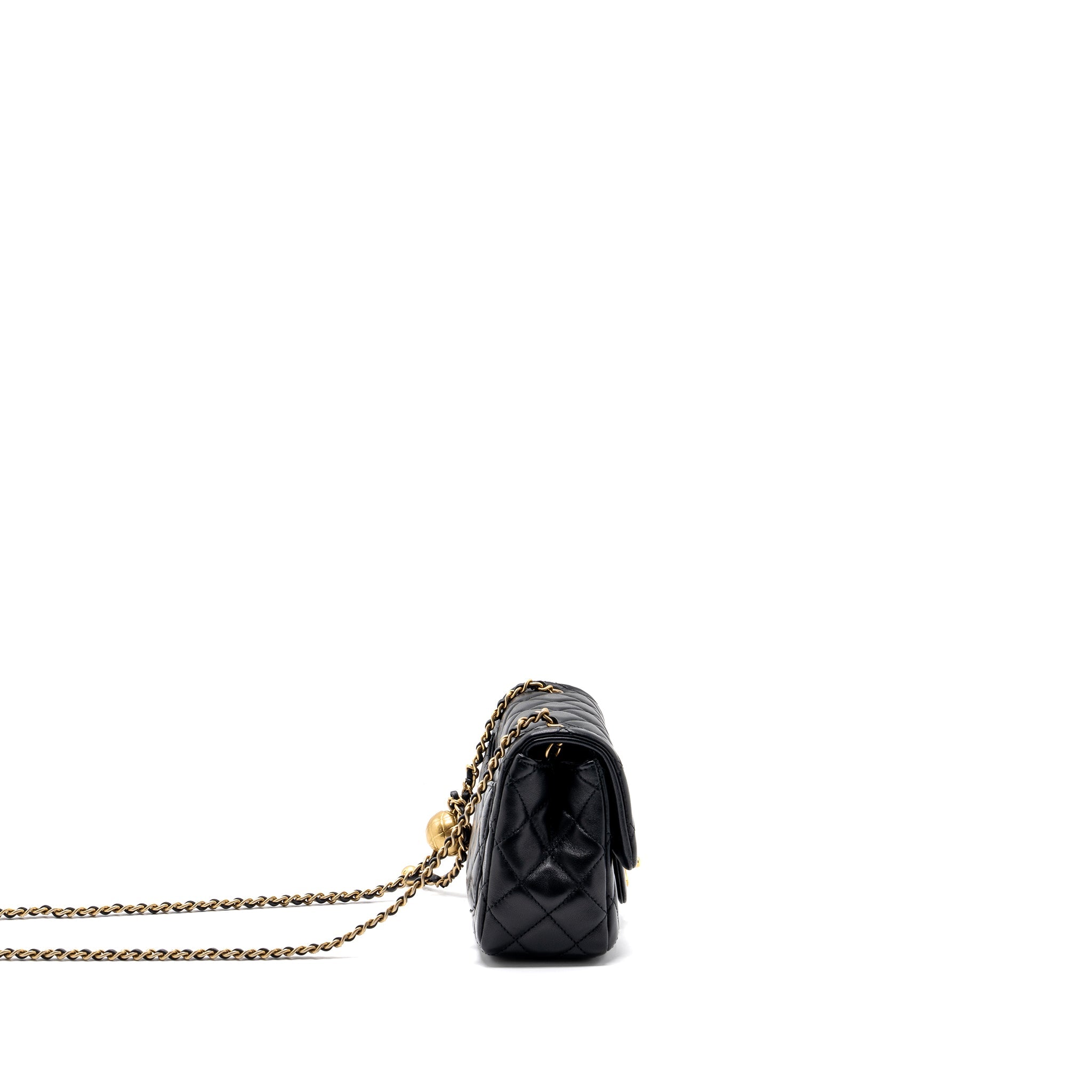 CHANEL PEARL CRUSH MINI SQUARE FLAP BAG LAMBSKIN BLACK GHW(MICROCHIP)