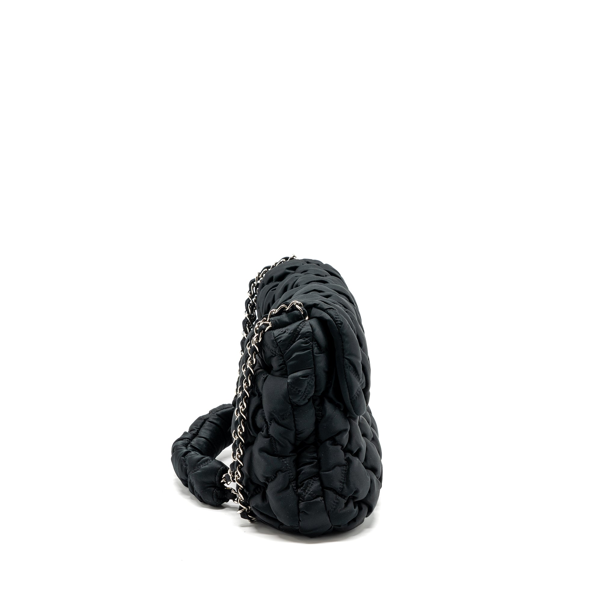 CHANEL QUILTED FLAP SHOULDER BAG NYLON BLACK SHW