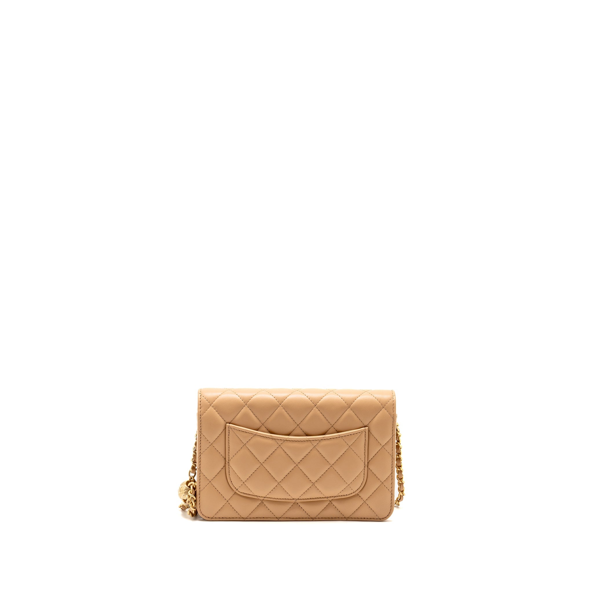 CHANEL PEARL CRUSH WALLET ON CHAIN LAMBSKIN BEIGE GHW (MICROCHIP)