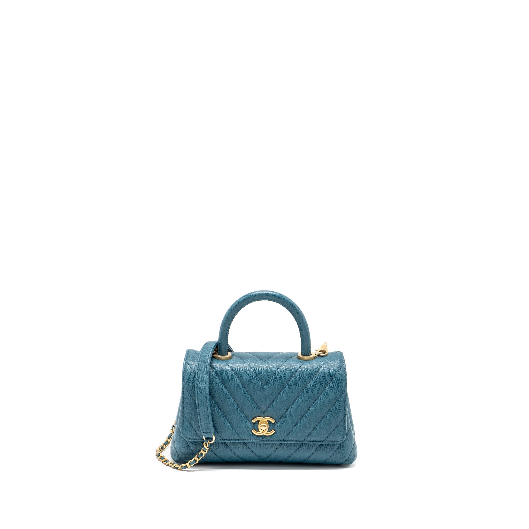CHANEL SMALL COCO HANDLE CHEVRON CAVIAR GREEN BRUSHED GHW