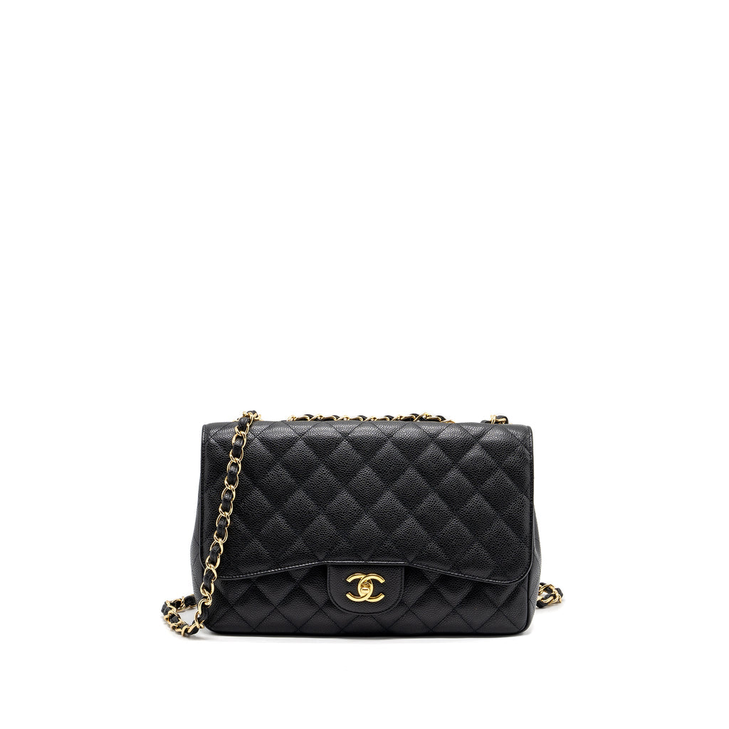 CHANEL CLASSIC JUMBO SINGLE FLAP BAG CAVIAR BLACK GHW