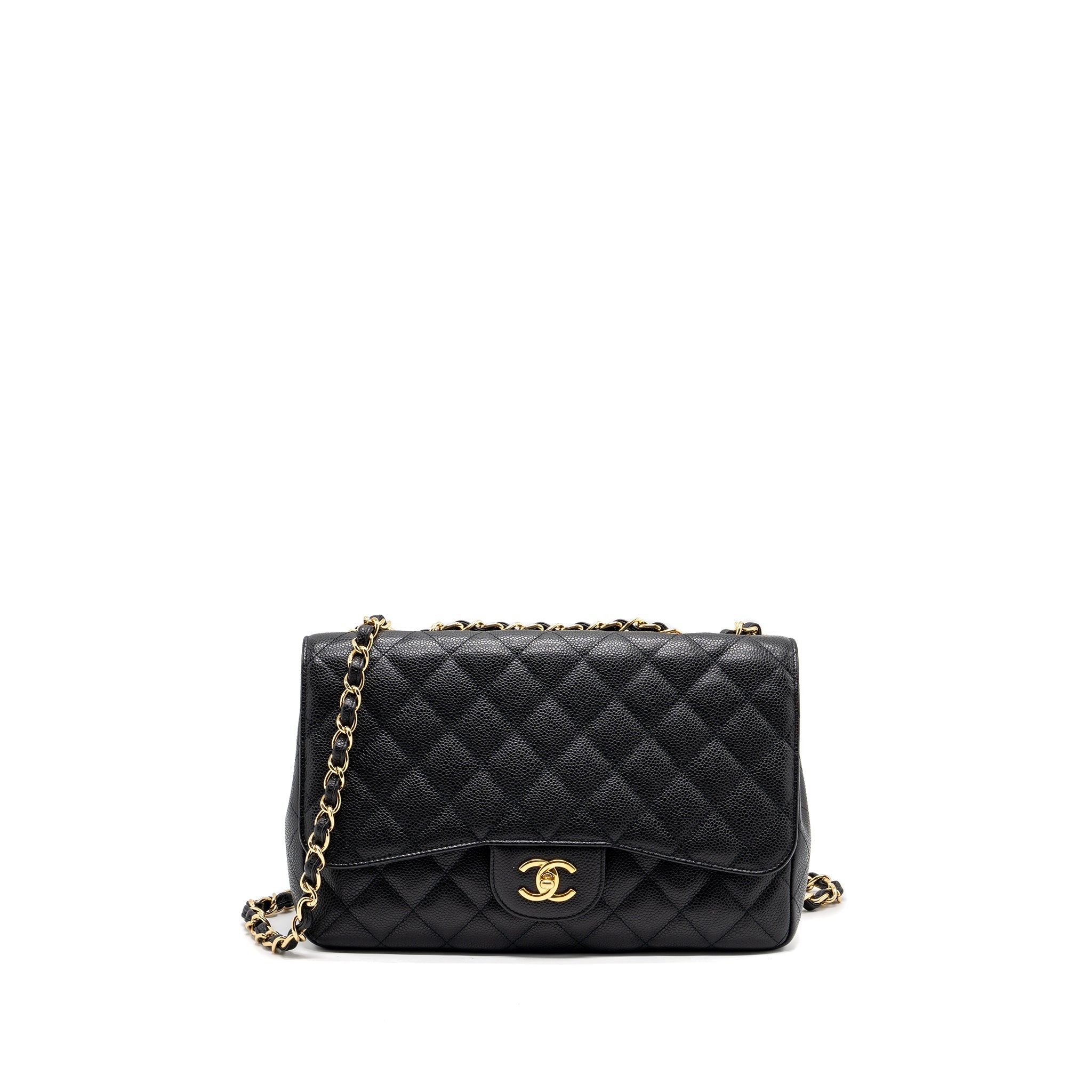 CHANEL CLASSIC JUMBO SINGLE FLAP BAG CAVIAR BLACK GHW