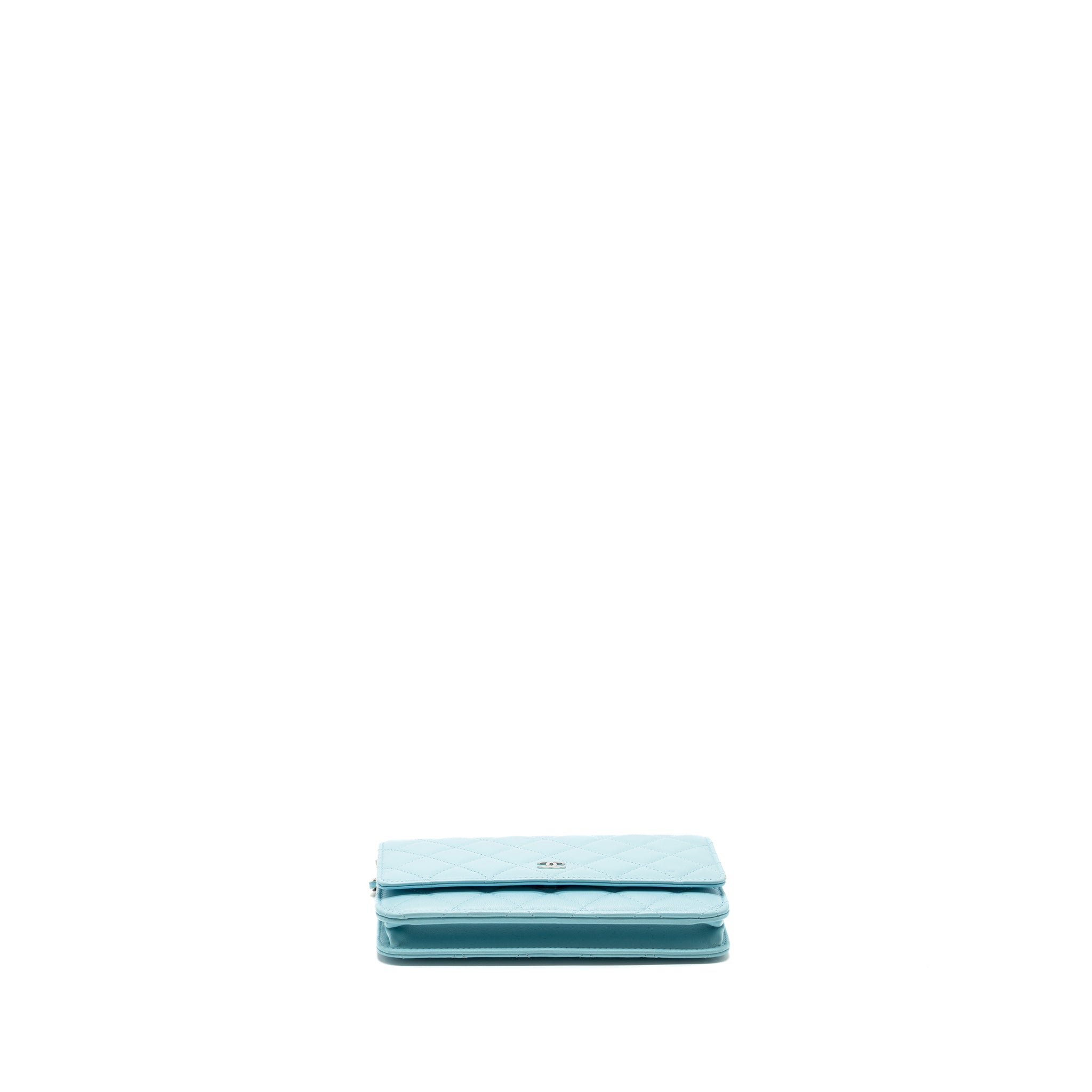 CHANEL CLASSIC WALLET ON CHAIN LAMBSKIN LIGHT BLUE SHW