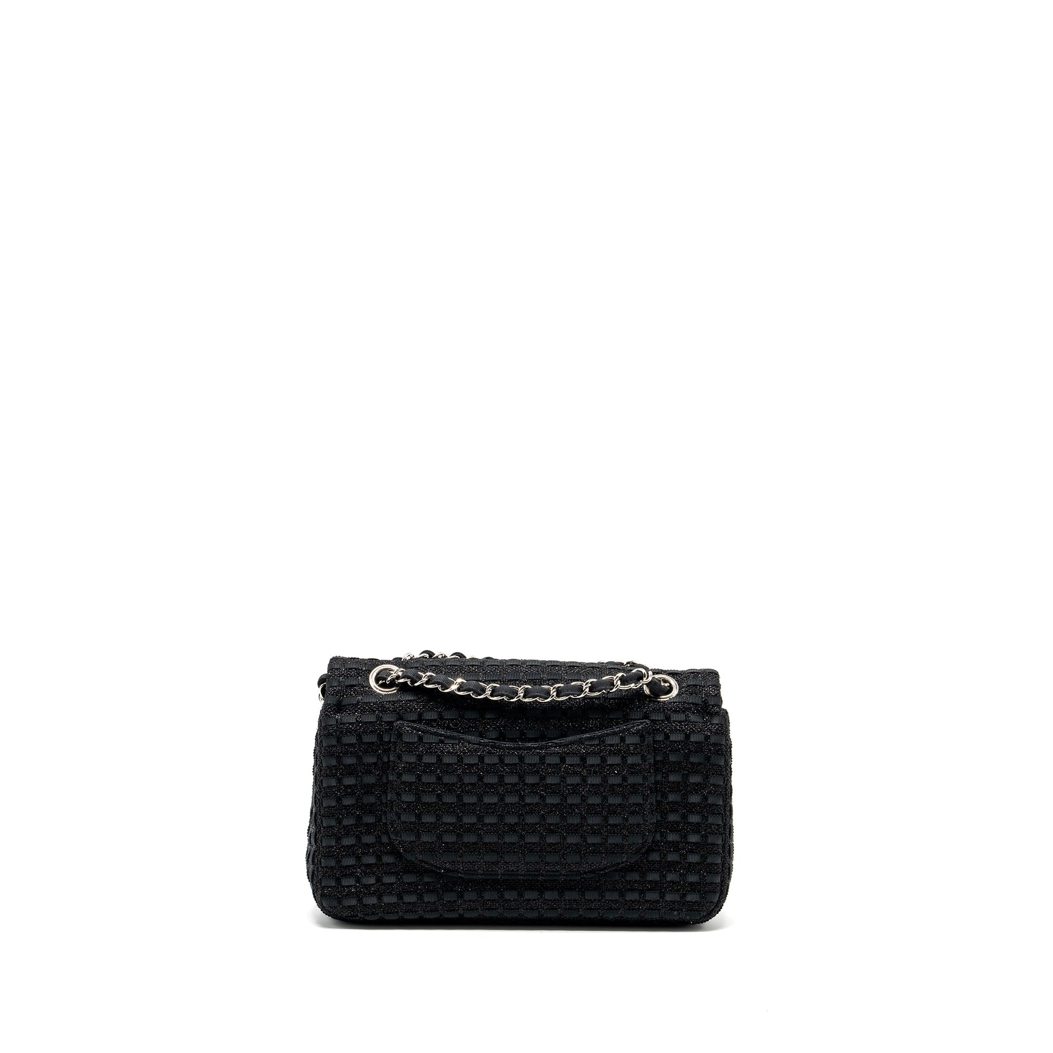 CHANEL MEDIUM CLASSIC DOUBLE FLAP BAG TWEED BLACK SHW