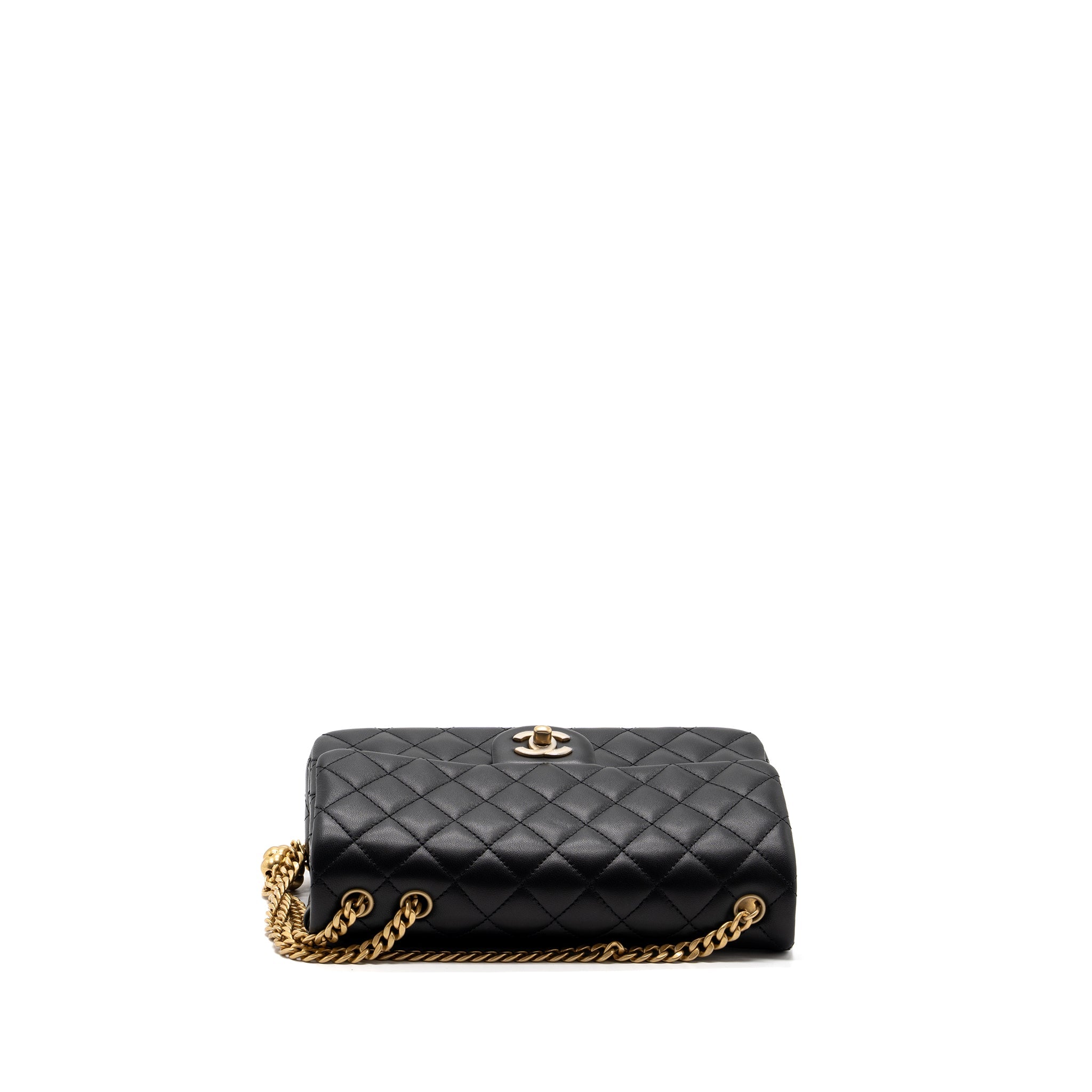CHANEL 23S CAMELLIA CHAIN FLAP BAG LAMBSKIN BLACK GHW (MIRCOCHIP)