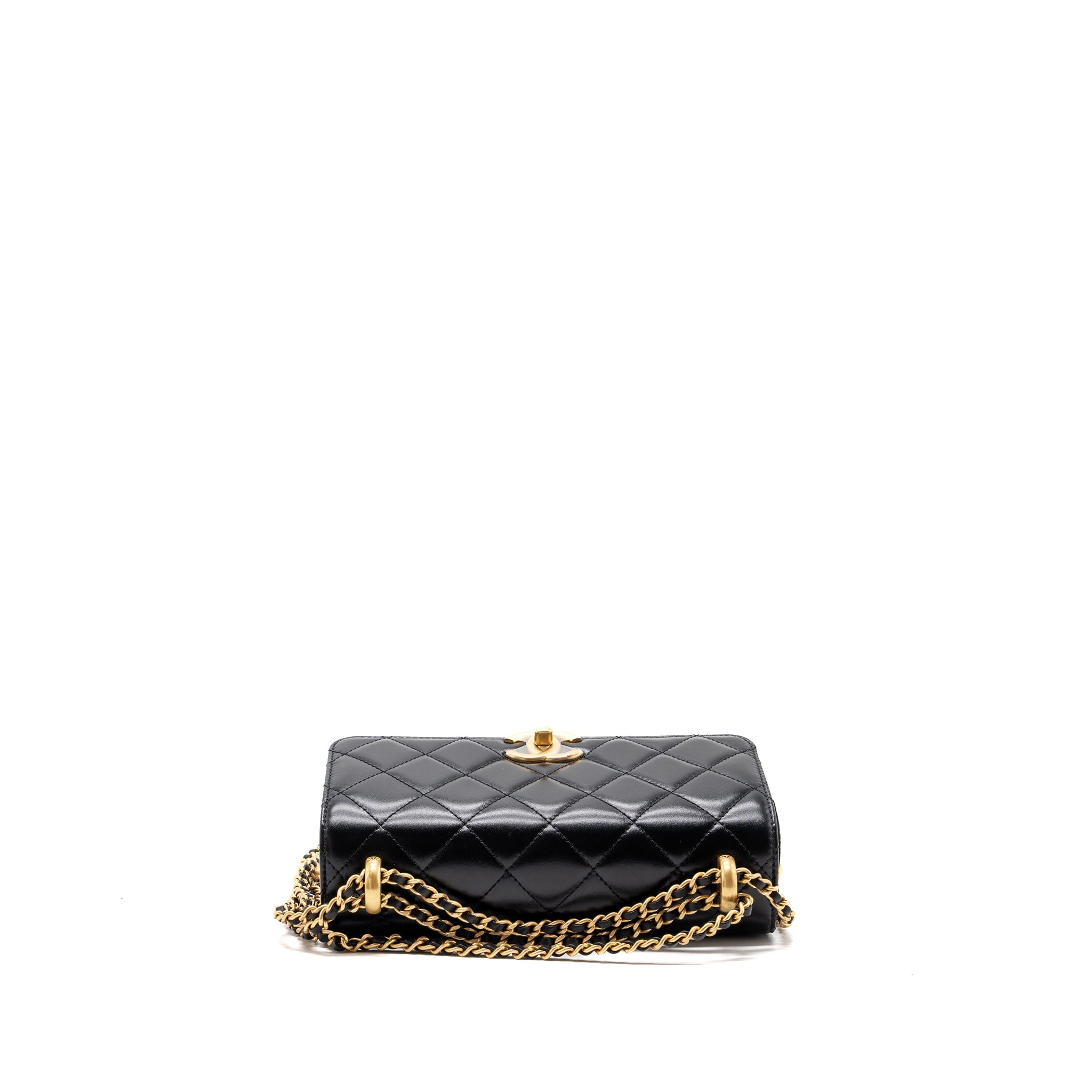 CHANEL 24C GOLD CRUSH FLAP BAG CALFSKIN BLACK GHW (MICROCHIP)