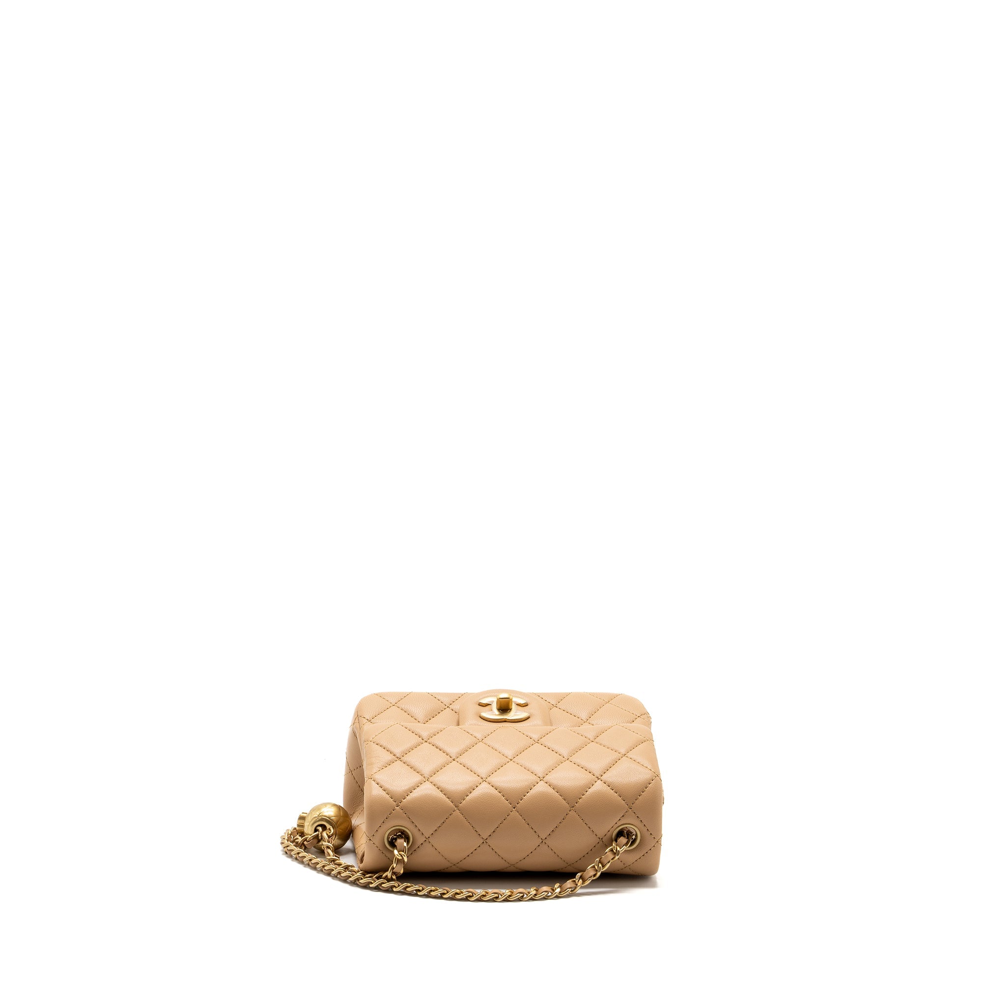 CHANEL 23K PEARL CRUSH MINI SQUARE FLAP BAG LAMBSKIN BEIGE GHW (MICROCHIP)