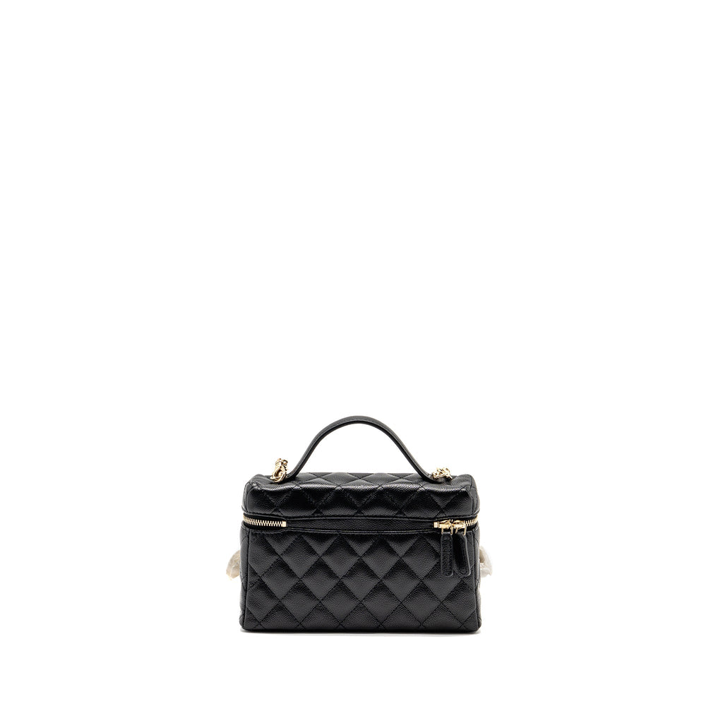 CHANEL 25P CC TOP HANDLE VANITY WITH CHAIN CAVIAR BLACK LGHW (MICROCHIP)