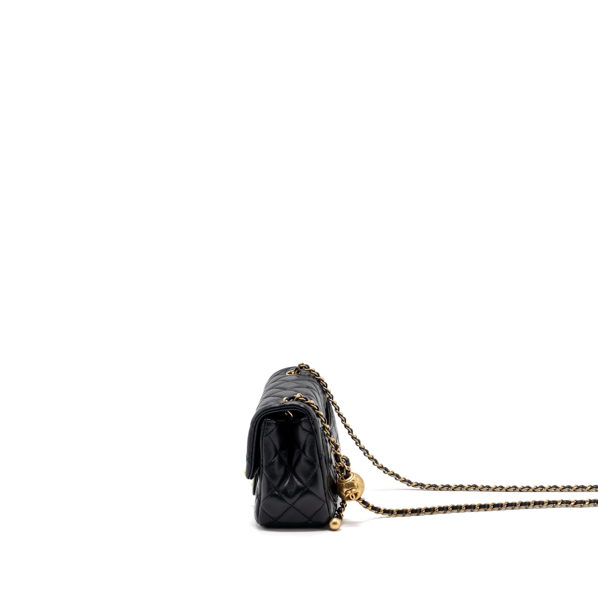 CHANEL PEARL CRUSH MINI SQUARE FLAP BAG LAMBSKIN BLACK GHW(MICROCHIP)