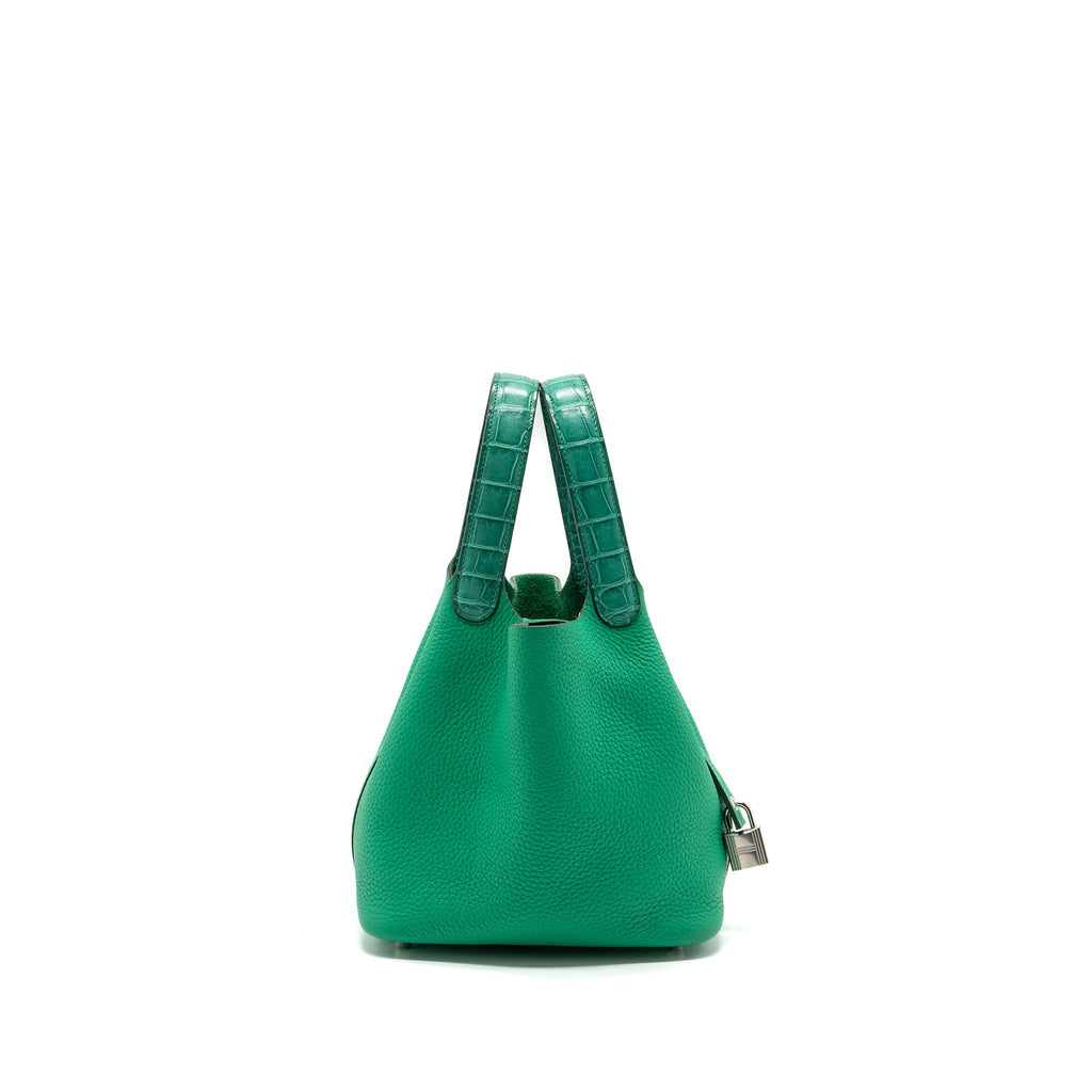 HERMES PICOTIN 18 LOCK BAG CLEMENCE /ALLIGATOR TOUCH MENTHE/VERT JADE SHW