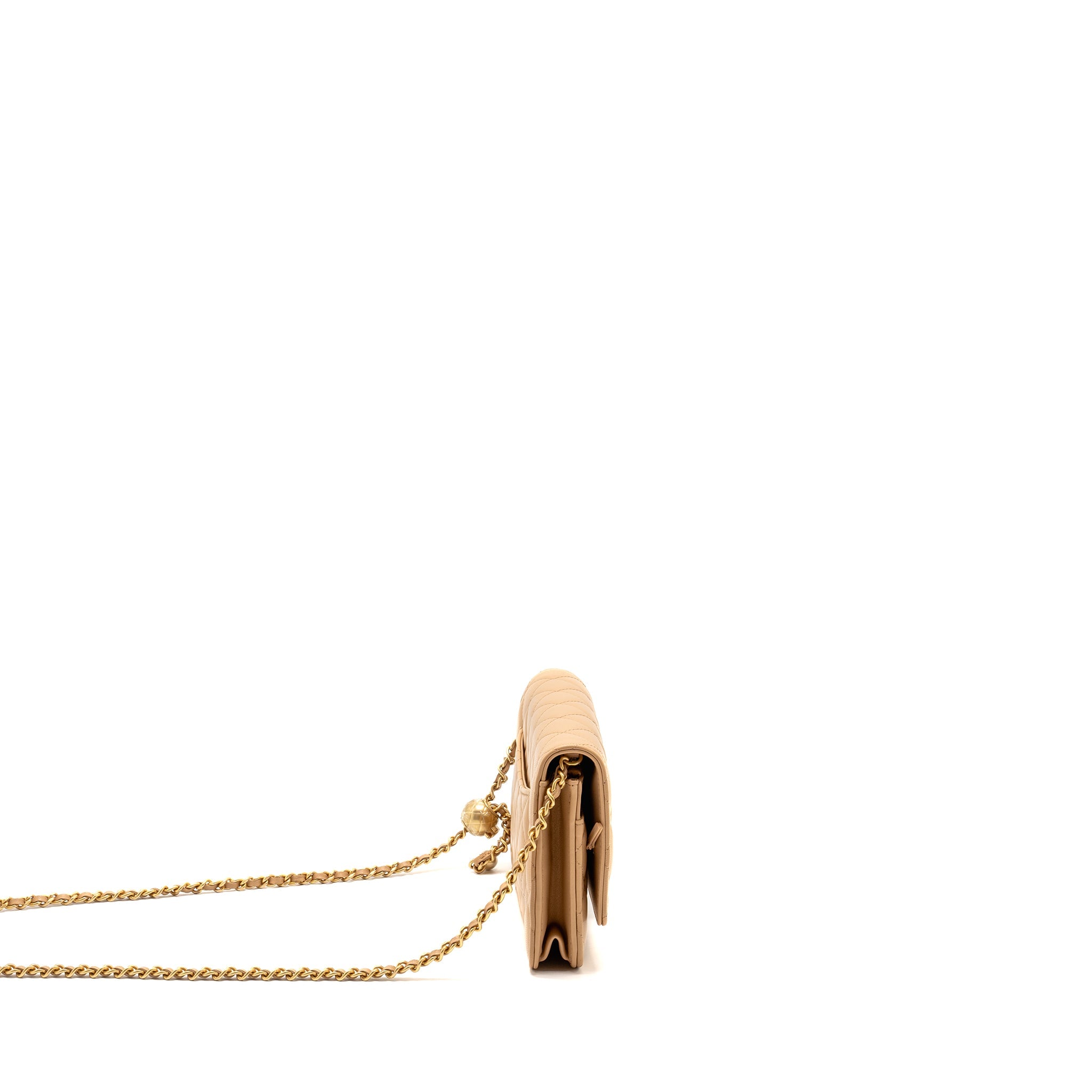 CHANEL PEARL CRUSH WALLET ON CHAIN LAMBSKIN BEIGE GHW (MICROCHIP)