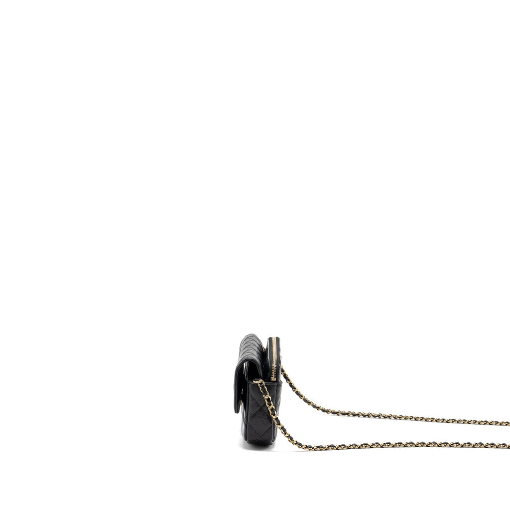 CHANEL DOUBLE POCKET WALLET ON CHAIN CAVIAR BLACK LGHW(MICROCHIP)